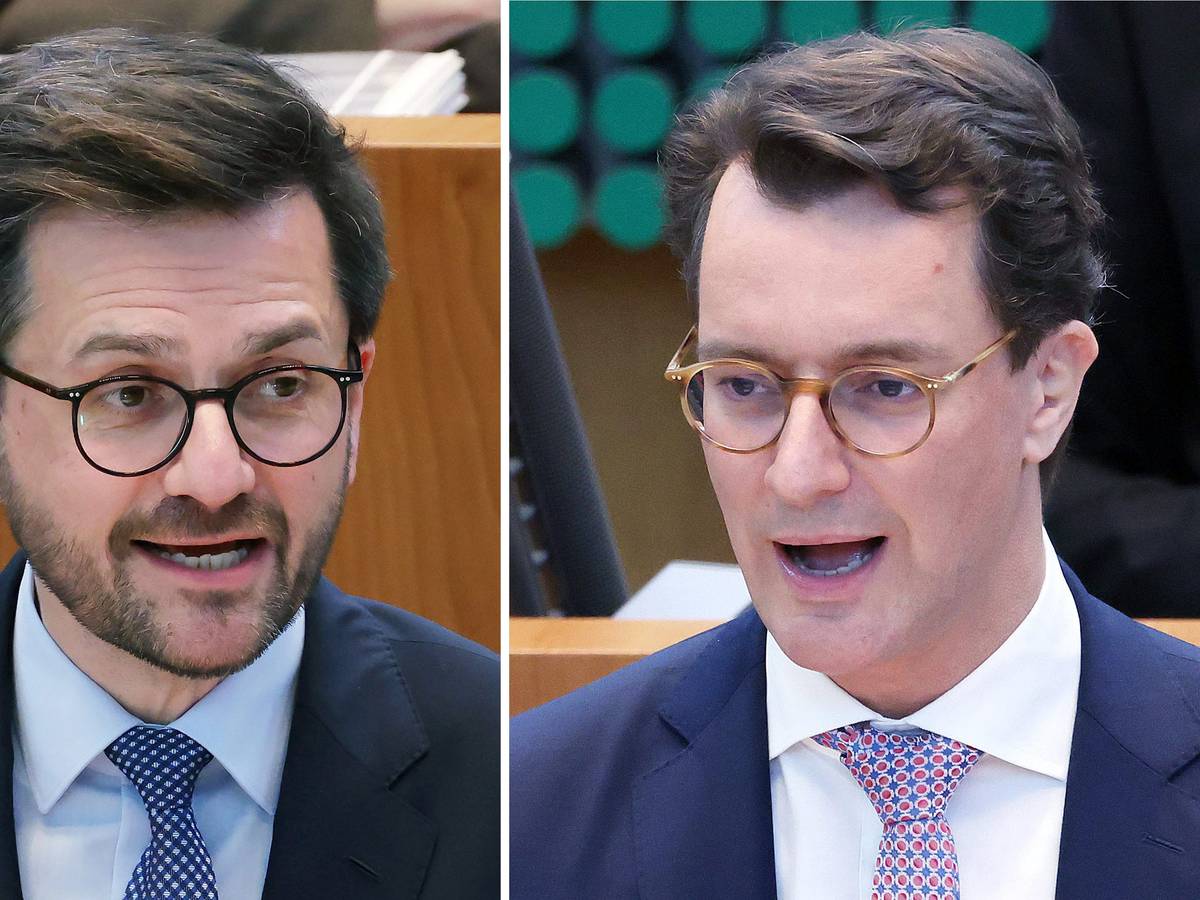 Thomas Kutschaty (SPD,l.) und Ministerpräsident Hendrik Wüst (CDU) gehen am 15. Mai 2022 als Spitzenkandidaten ihrer Parteien bei der Landtagswahl in Nordrhein-Westfalen ins Rennen.