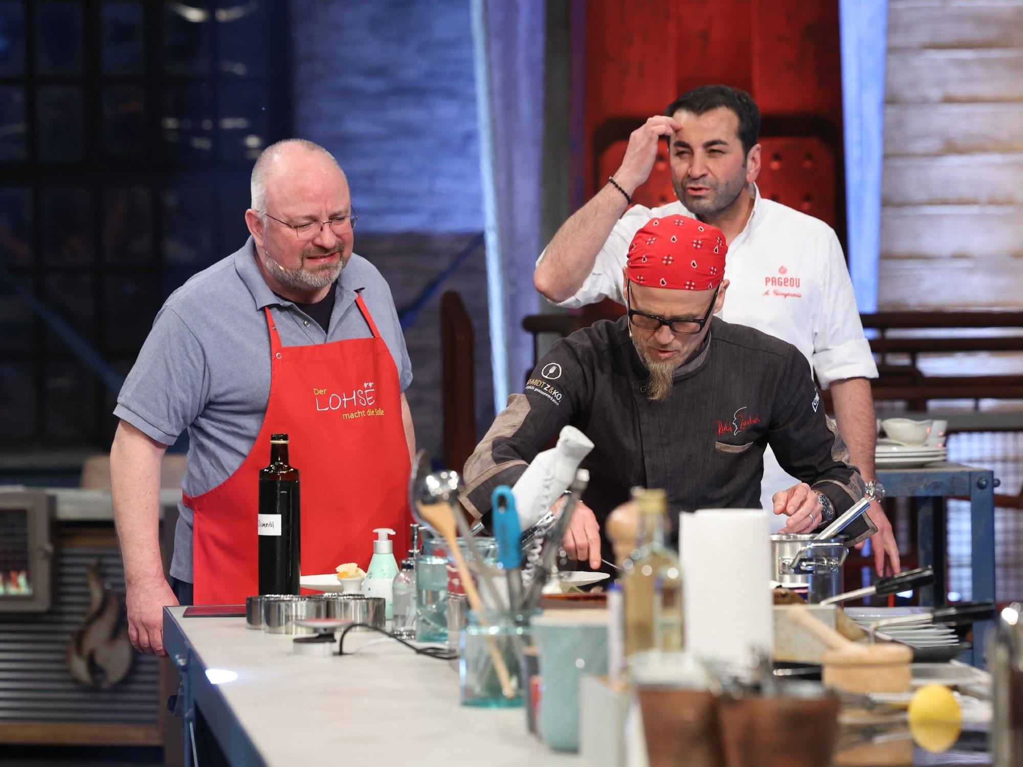Christian Lohse, Ralf Zacherl und Ali Güngörmüs (v.l.n.r.) bei „Grill den Henssler“.
