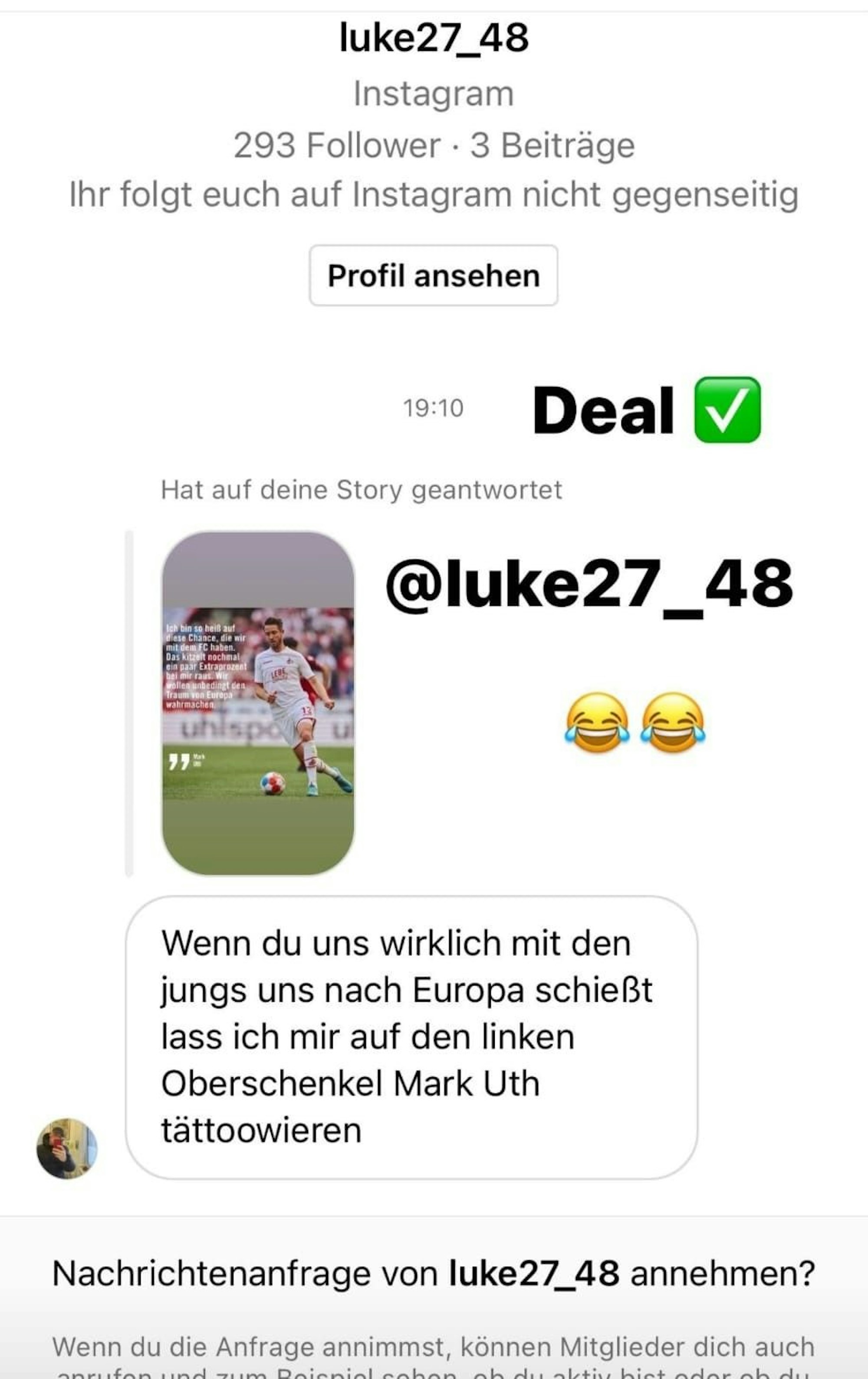 Mark Uth wettet mit einem Fan um Europa.