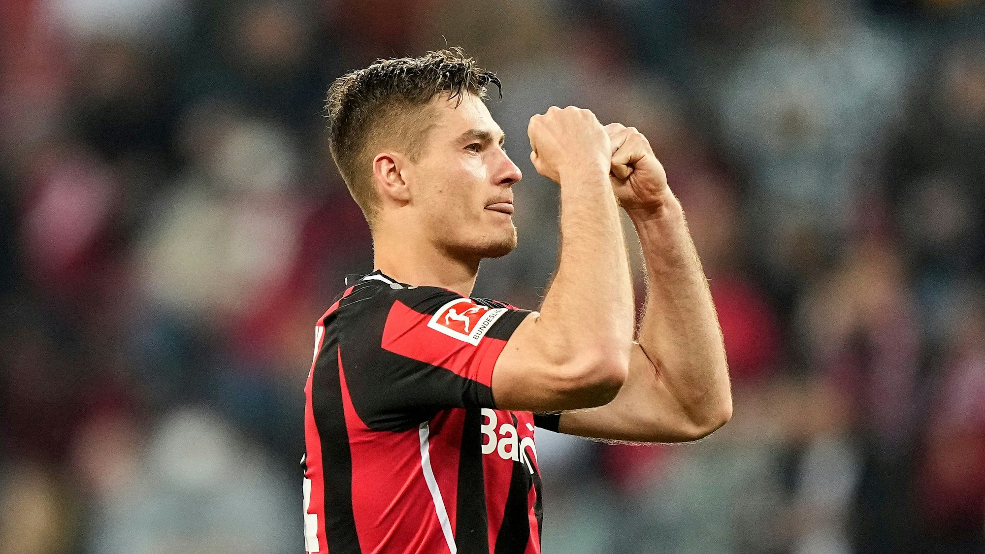 Leverkusens Patrik Schick bejubelt sein Tor gegen Eintracht Frankfurt