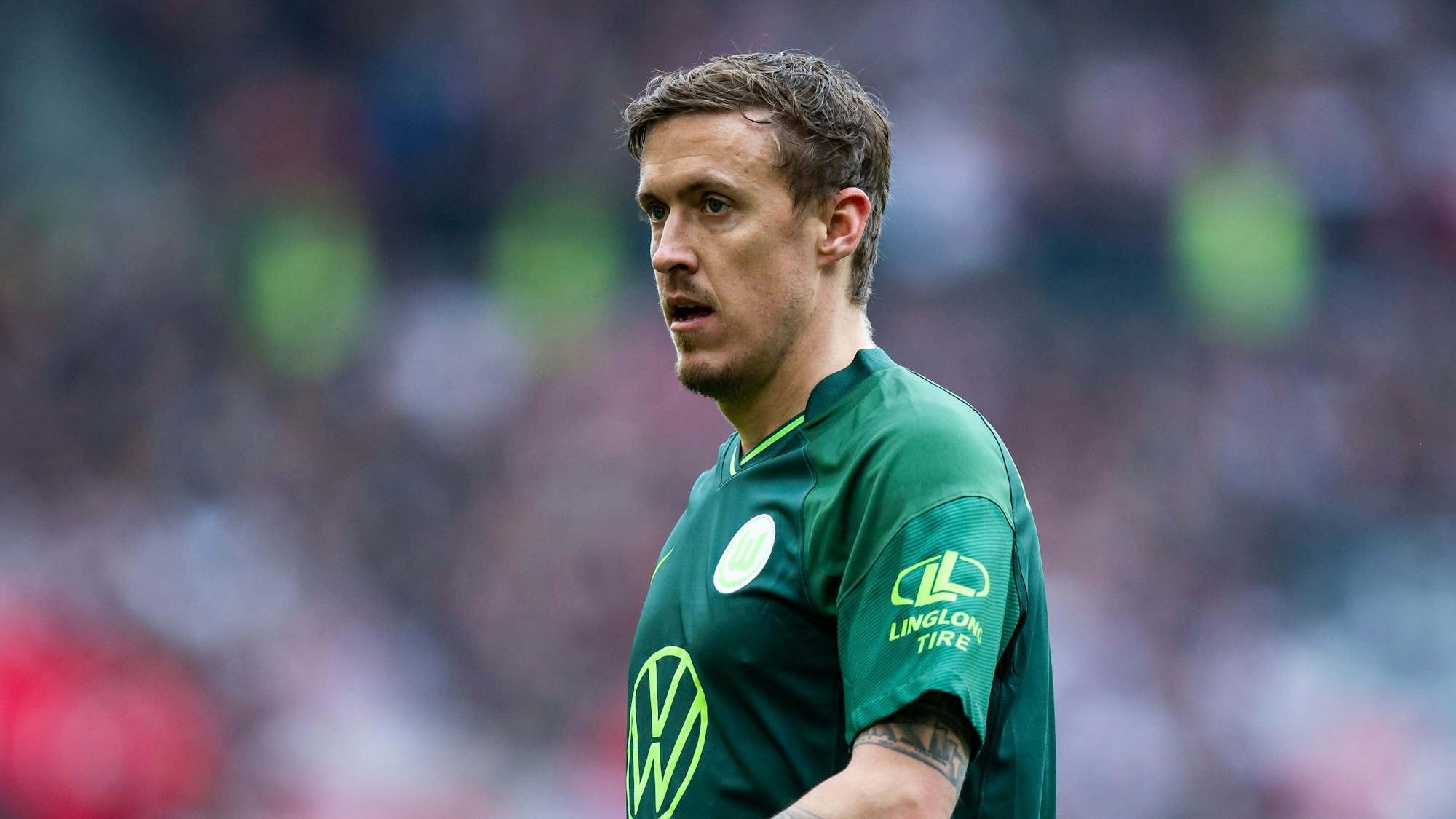 Wolfsburg-Angreifer Max Kruse steht beim Bundesliga-Spiel gegen Stuttgart auf dem Platz.