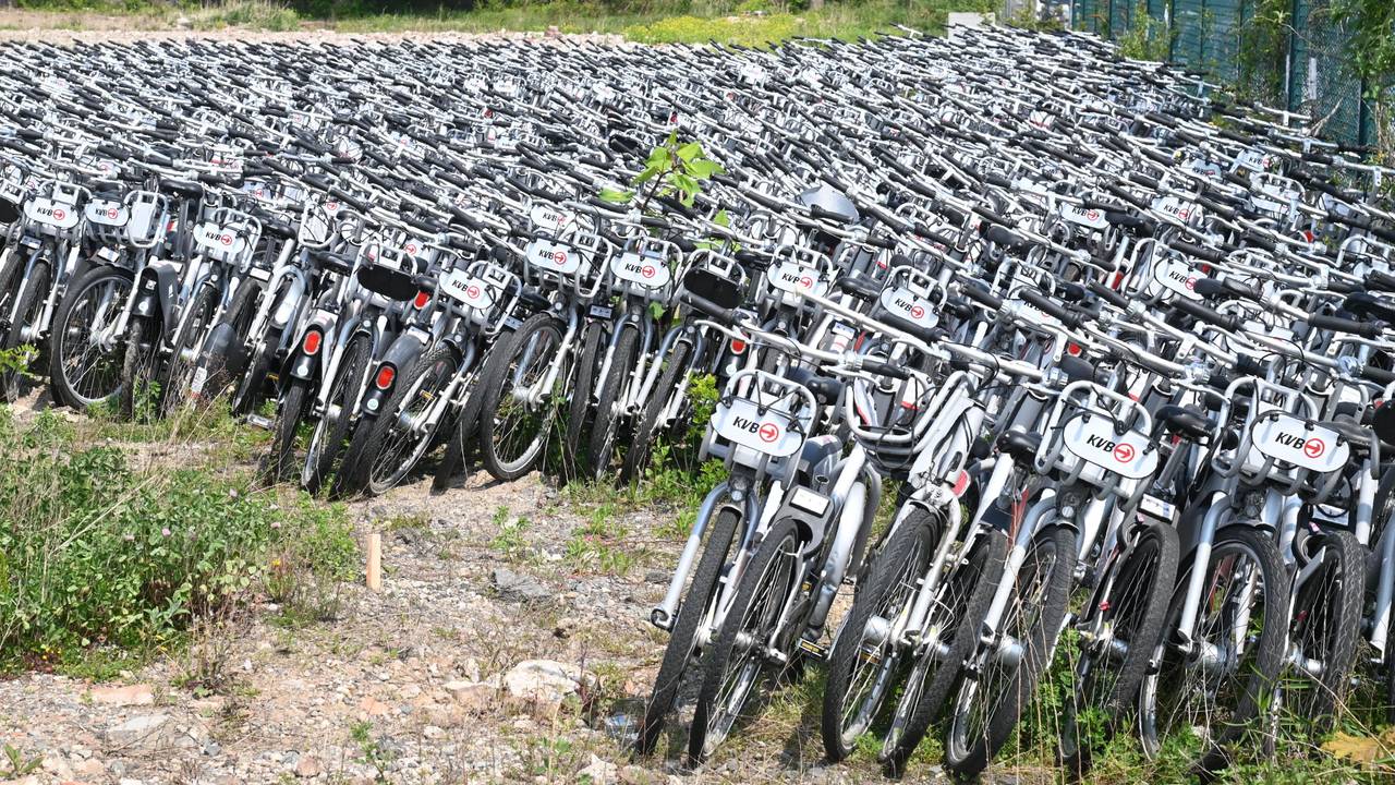 Hunderte KVB-Fahrräder stehen auf einem Gelände an der Vitalisstraße in Köln.