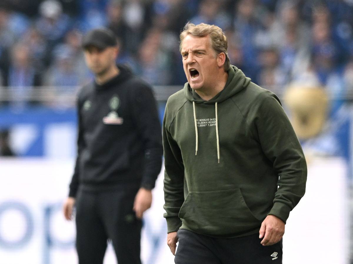 Mike Büskens, hier beim S04-Spiel gegen den SV Werder Bremen am 23. April 2022, möchte die Knappen zurück in die 1. Liga führen