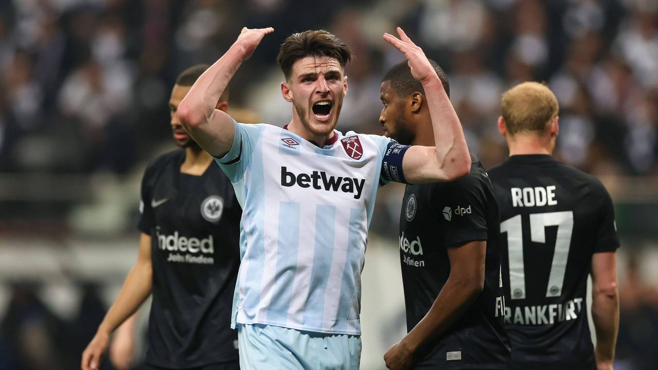 West Hams Declan Rice, hier bei der Europa-League-Partie gegen Eintracht Frankfurt am 5. Mai 2022, sorgte nach Abpfiff für einen Eklat.