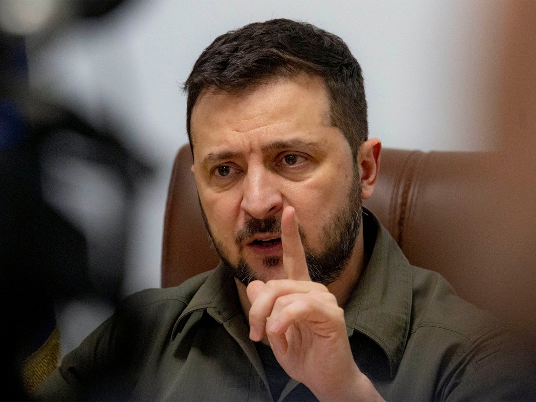 06.05.2022, Ukraine, Kyjiw: Wolodymyr Selenskyj, Präsident der Ukraine, spricht in Kyjiw eine Ansprache vor dem Royal Institute of International Affairs im Chatham House Meeting.