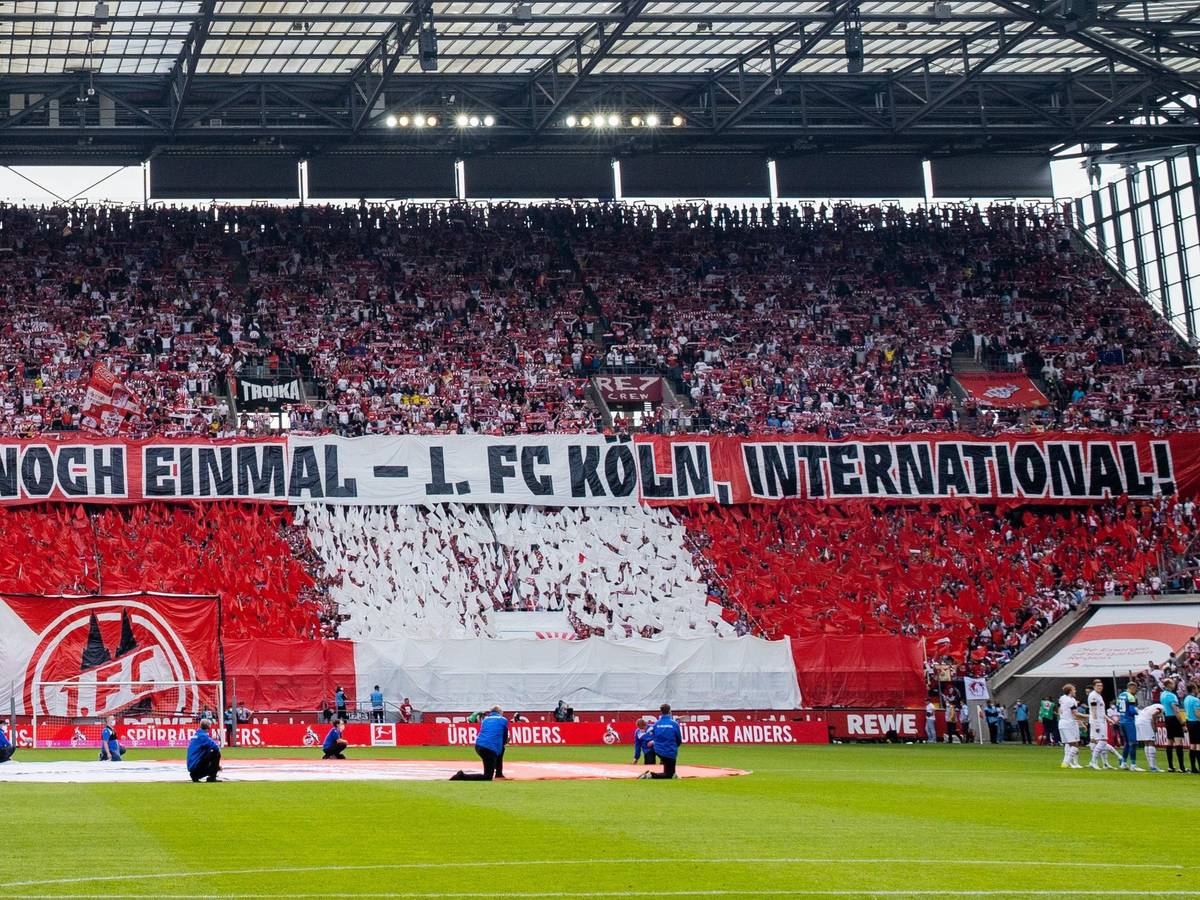 Die Südkurve des 1. FC Köln zeigt eine Choreo.