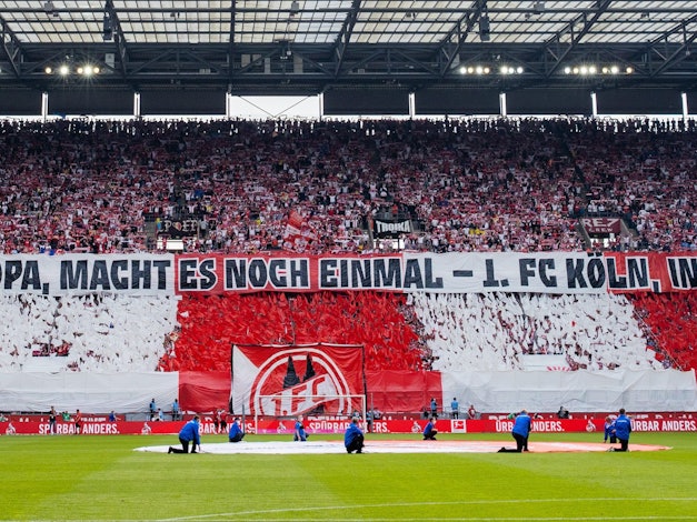 Die Südkurve des 1. FC Köln zeigt eine Choreo.