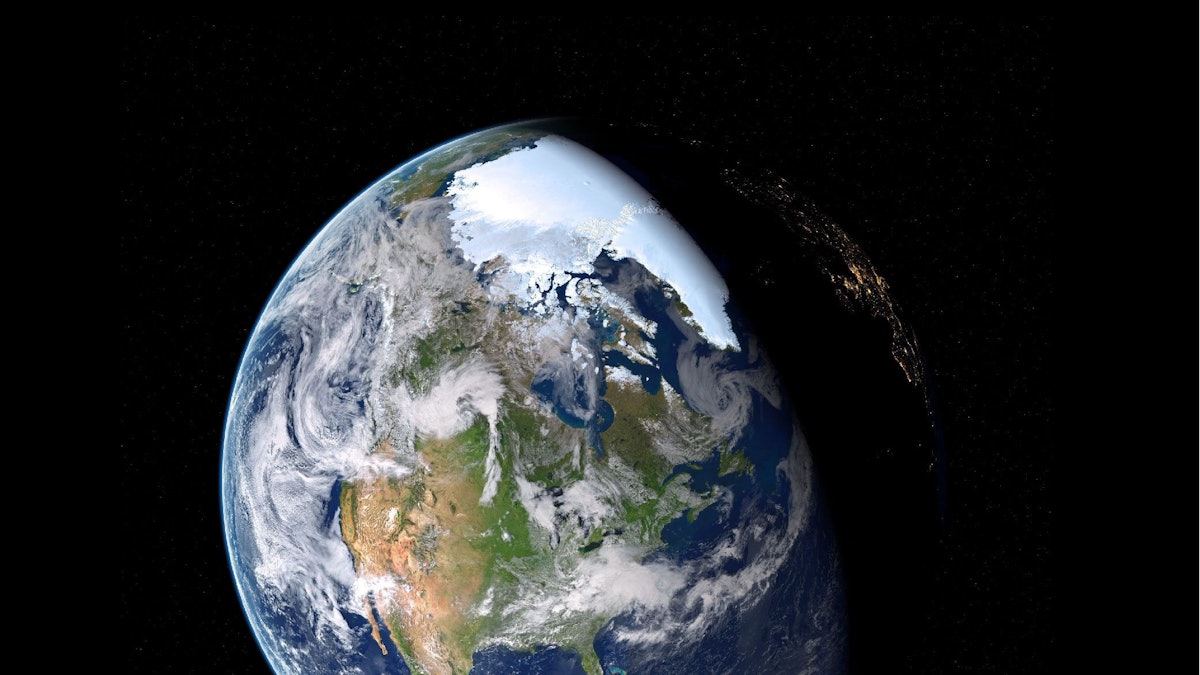 Auf dem Foto sieht man die Erde vom Weltall aus.