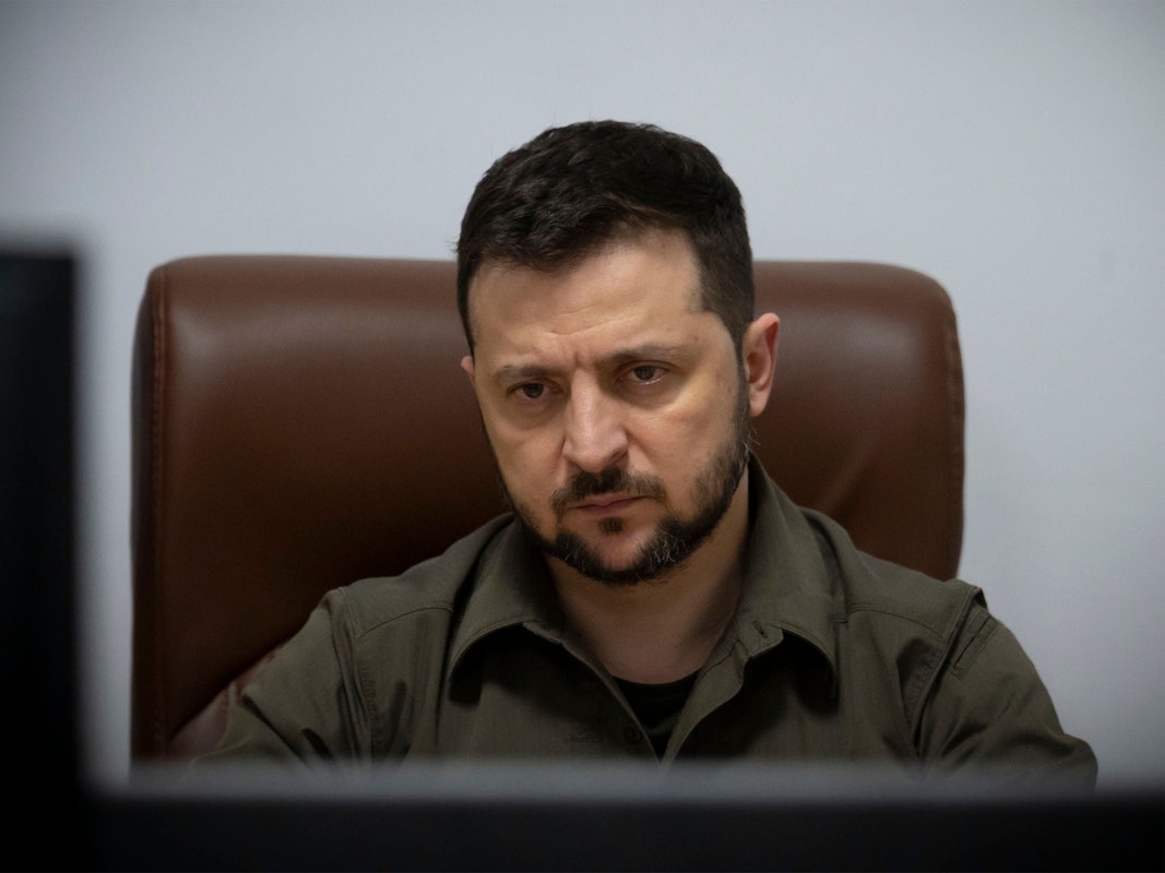 Wolodymyr Selenskyj, Präsident der Ukraine, spricht am 6. Mai in Kyjiw eine Ansprache vor dem Royal Institute of International Affairs im Chatham House Meeting, das per Videolink aus dem Situation Room übertragen wird.dpa