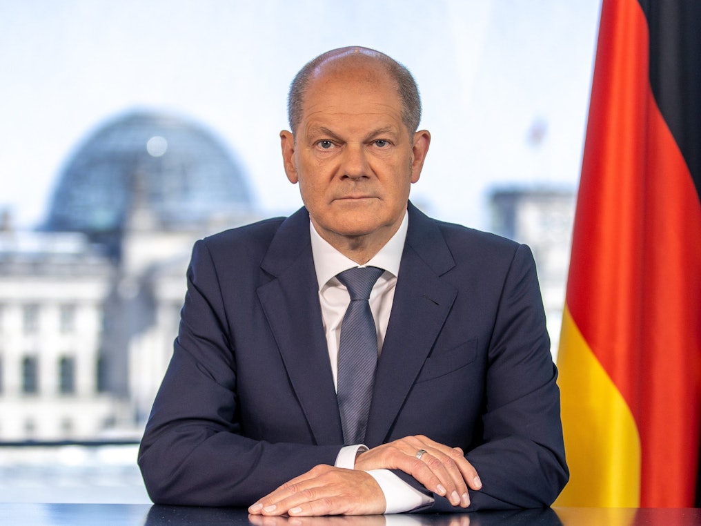 Bundeskanzler Olaf Scholz spricht am 8. Mai in einer Fernsehansprache zum deutschen Volk.