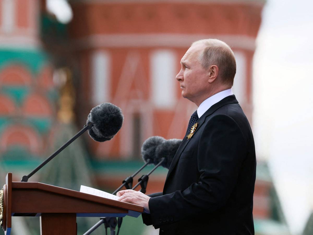 Wladimir Putin hält eine Rede am 9. Mai 2022, der in Russland als Tag des Sieges gefeiert wird.