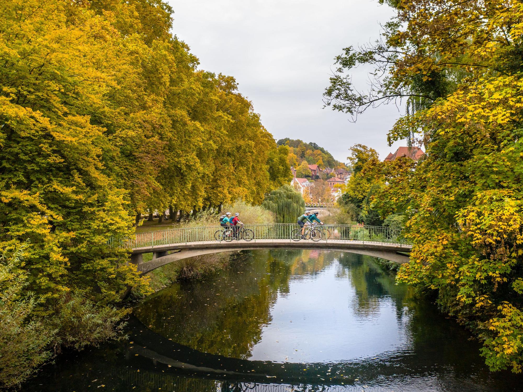Der Flussradweg entlang der Neckar führt durch Süddeutschland.