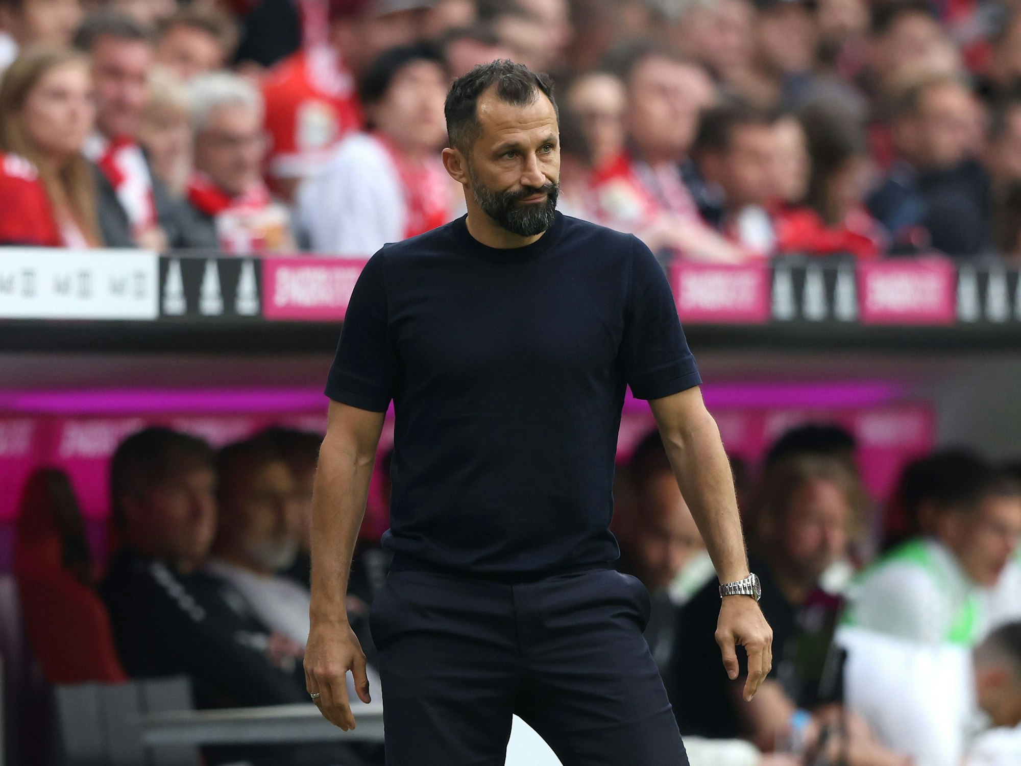 MUNICH, GERMANY - MAY 08: Hasan Salihamidzic, Sporting Director of FC Bayern Muenchen looks on during the Bundesliga match between FC Bayern München and VfB Stuttgart at Allianz Arena on May 08, 2022 in Munich, Germany. (Photo by Alexander Hassenstein/Getty Images)