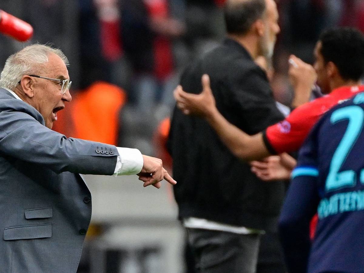 Felix Magath gestikuliert wild bei einem Bundesliga-Spiel von Hertha BSC