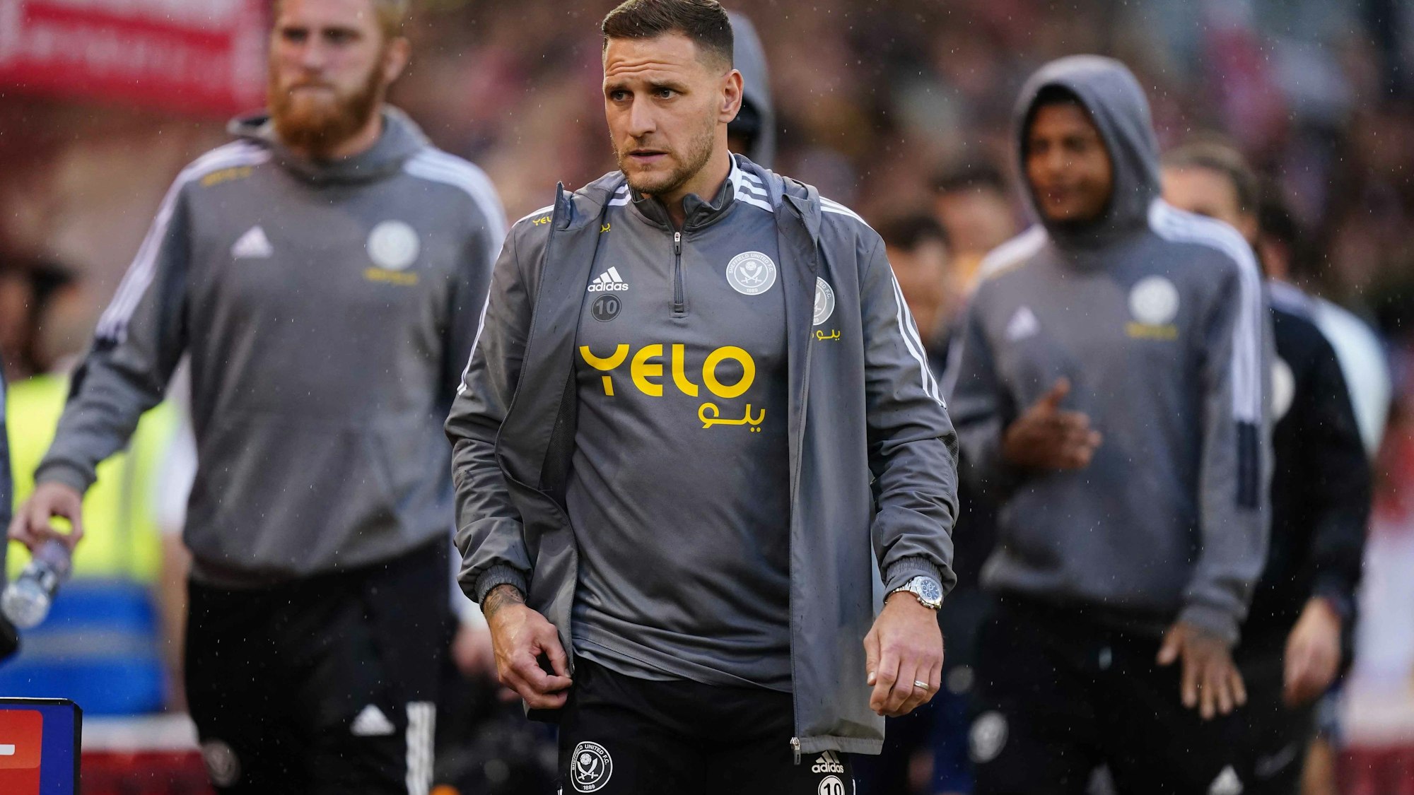 Sheffield-United-Spieler Billy Sharp (M.), hier vor dem Rückspiel des Championship-Playoff-Halbfinales gegen Nottingham Forest am 17. Mai 2022