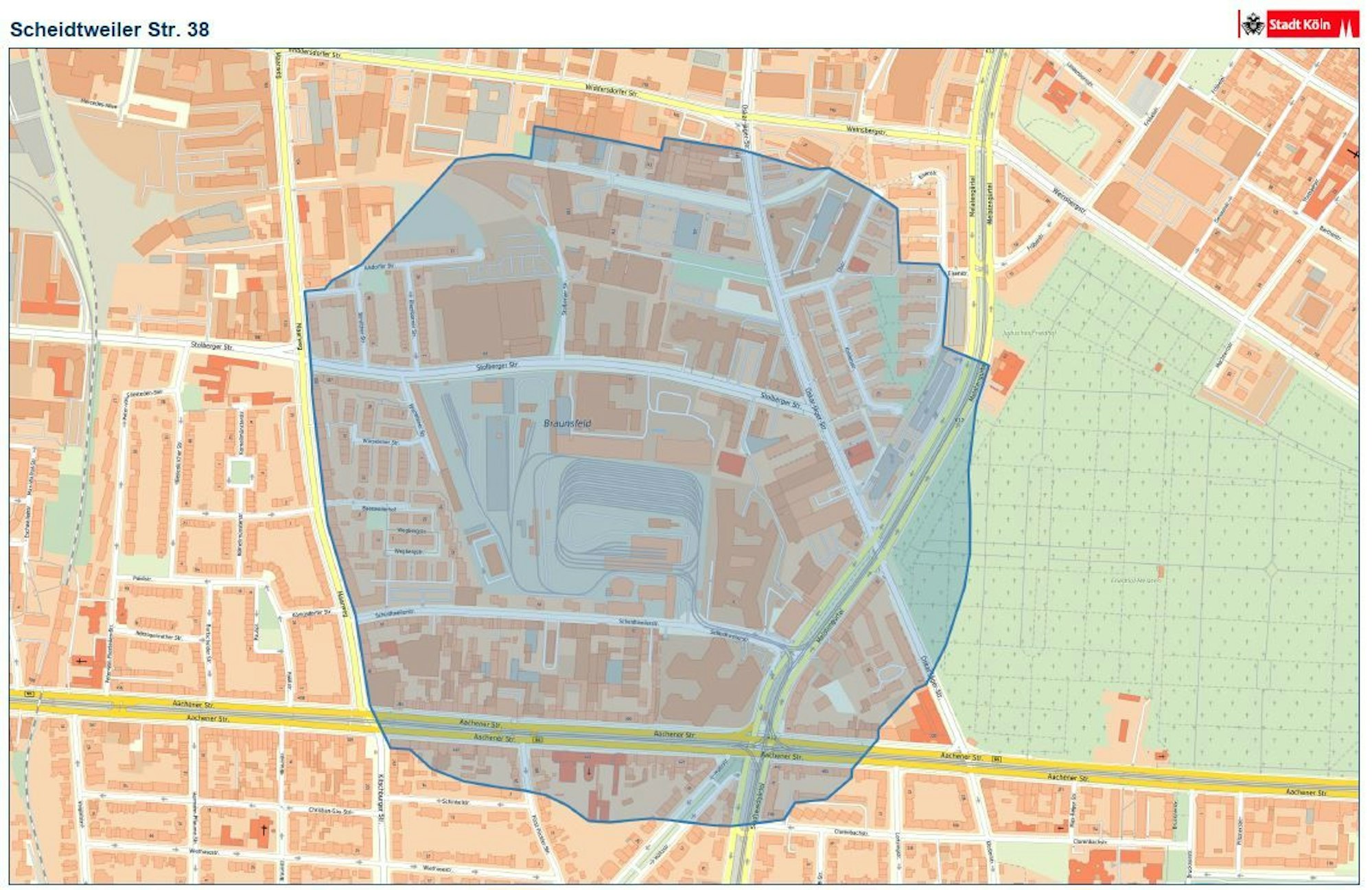 Gefahrenbereich einer Bombe, die in der KVB-Zentrale entdeckt wurde.