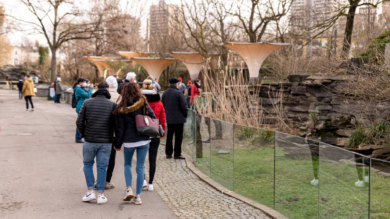Besucherinnen und Besucher schlendern durch den Kölner Zoo.