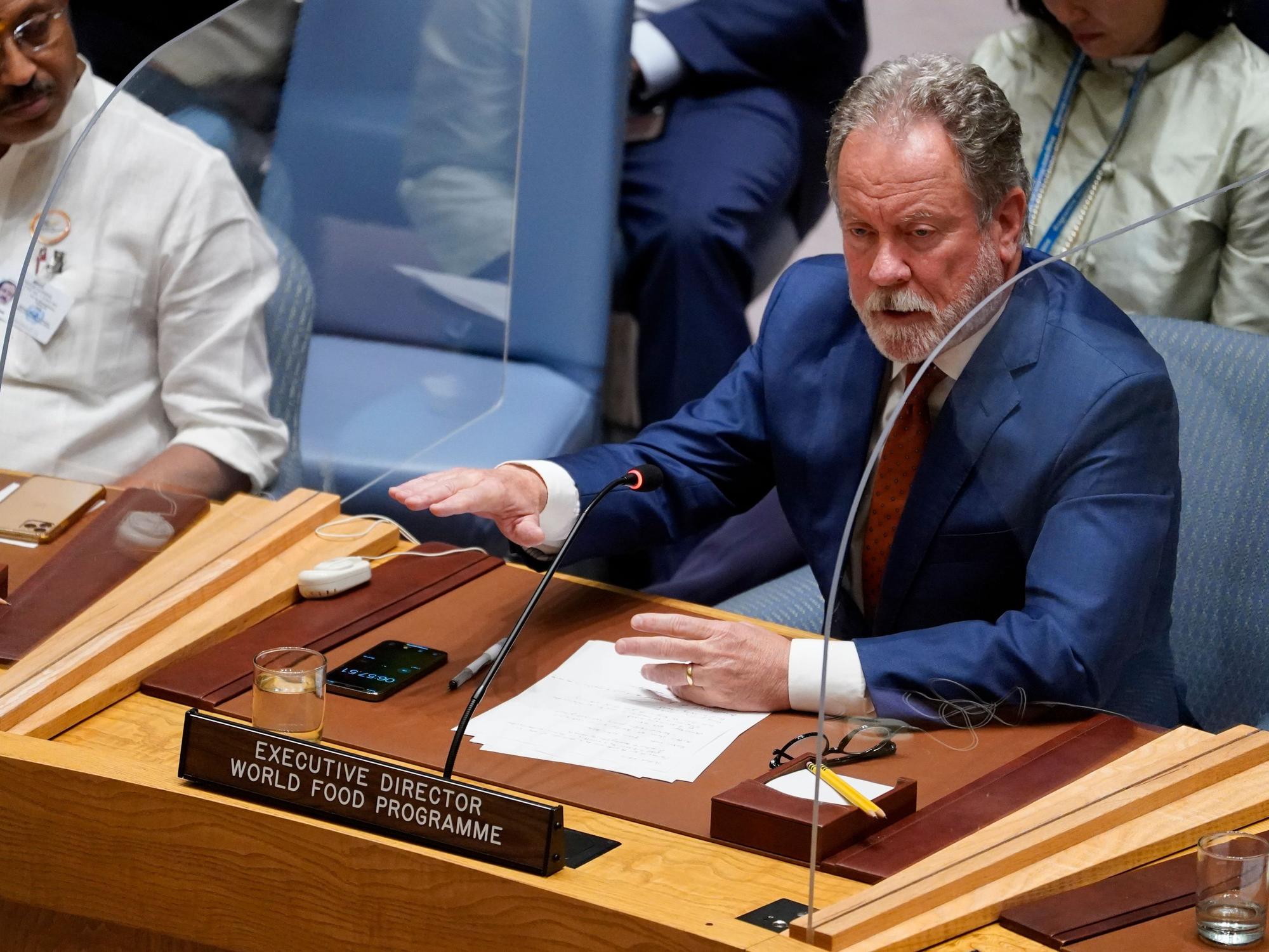 David Beasley, Exekutivdirektor des Welternährungsprogramms der Vereinten Nationen, spricht während einer eine Sitzung des Sicherheitsrats der Vereinten Nationen zu Ernährungsunsicherheit und Konflikten.