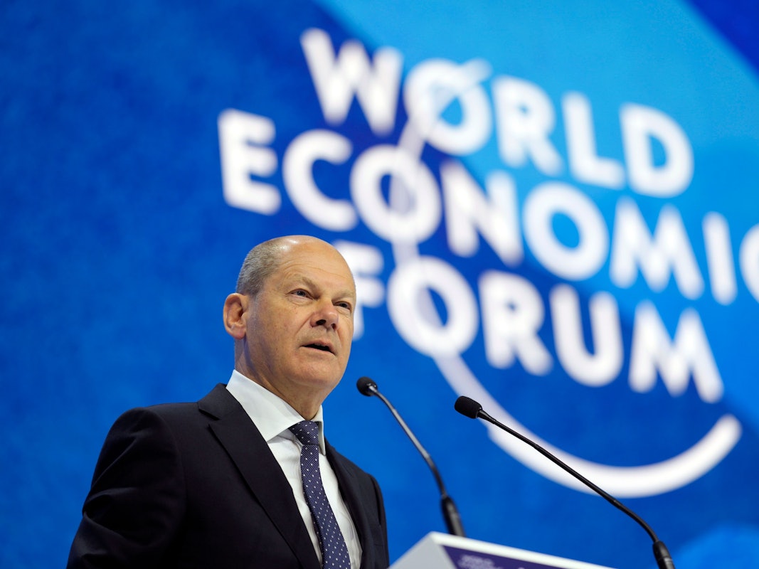 Bundeskanzler Olaf Scholz spricht auf dem Weltwirtschaftsforum.