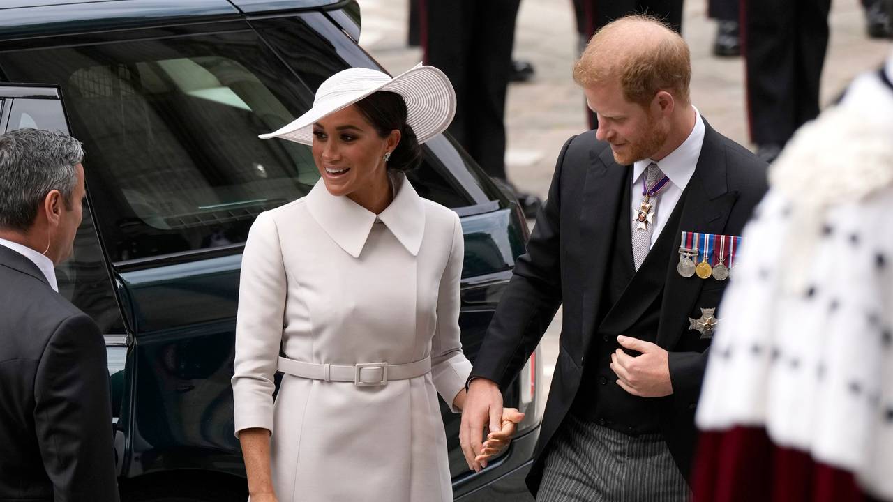 Prinz Harry und Meghan Markle kommen am 3. Juni 2022 zum Dankgottesdienst zu Ehren der Queen in der Londoner Kathedrale St Paul’s.