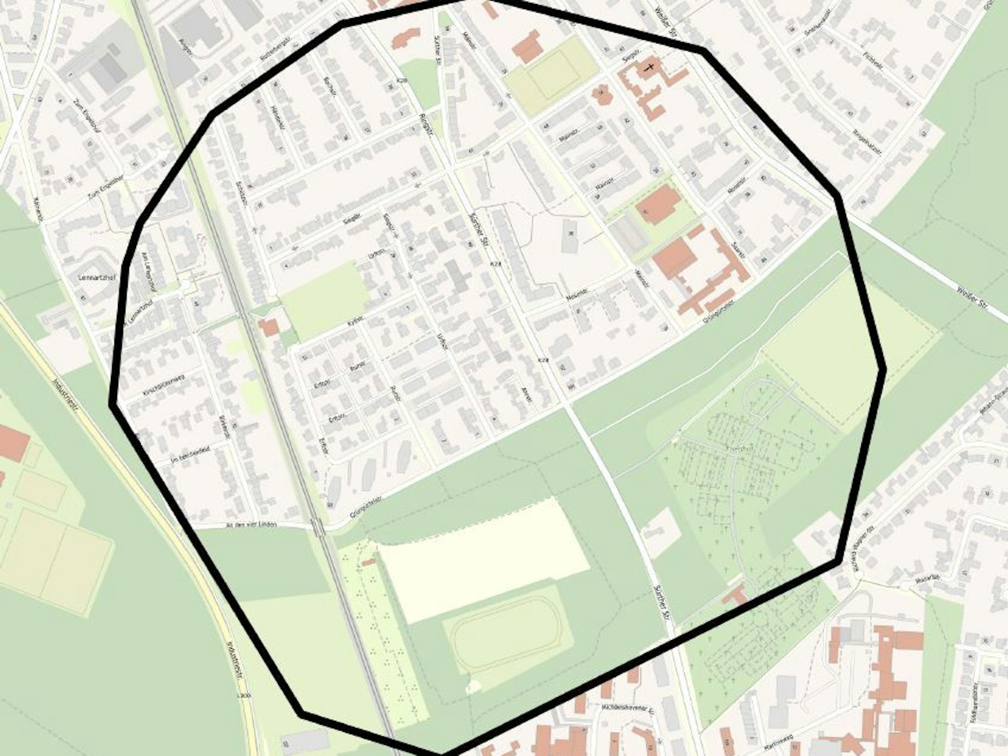 Ein Evakuierungsradius auf einer Stadtkarte eingezeichnet.