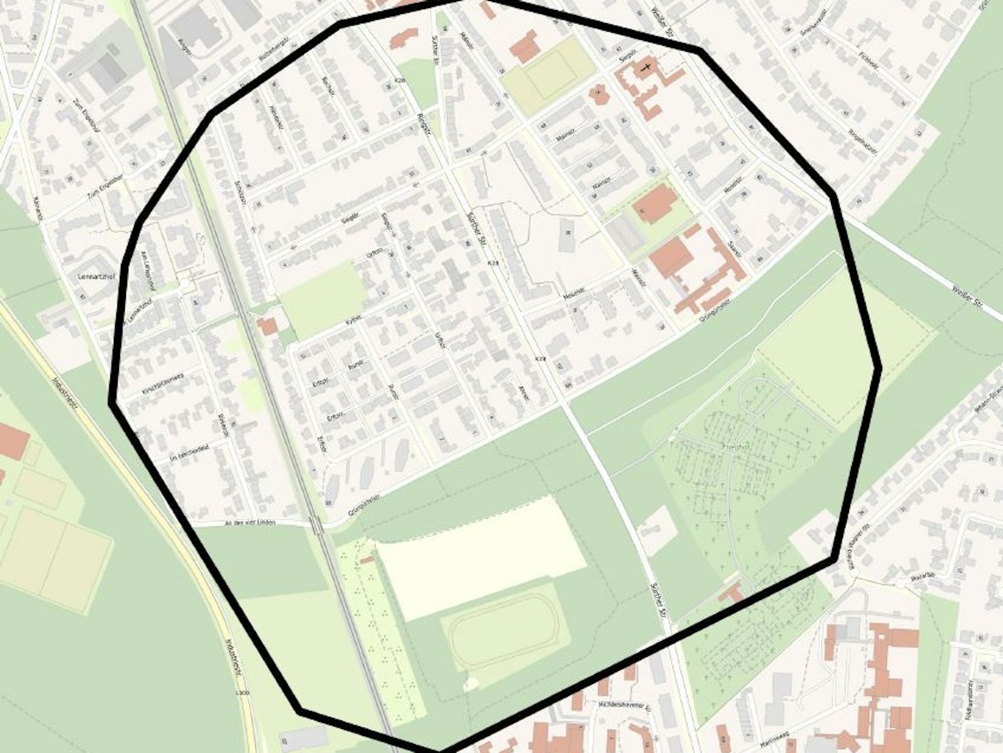 Ein Evakuierungsradius auf einer Stadtkarte eingezeichnet.