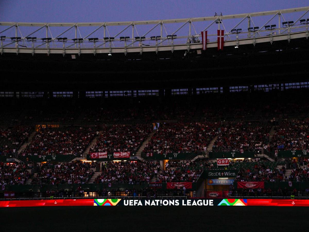 Das dunkle Wiener Ernst-Happel-Stadion vor dem Nations-League-Duell Österreich gegen Dänemark