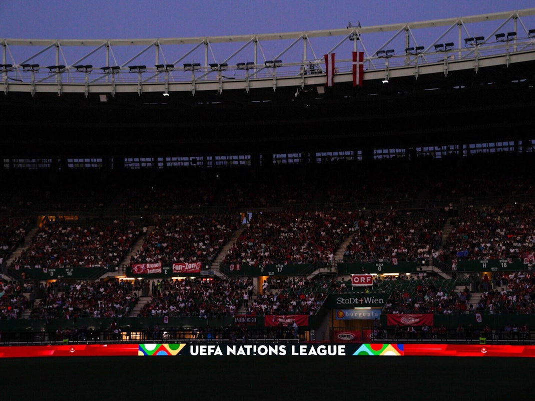Das dunkle Wiener Ernst-Happel-Stadion vor dem Nations-League-Duell Österreich gegen Dänemark