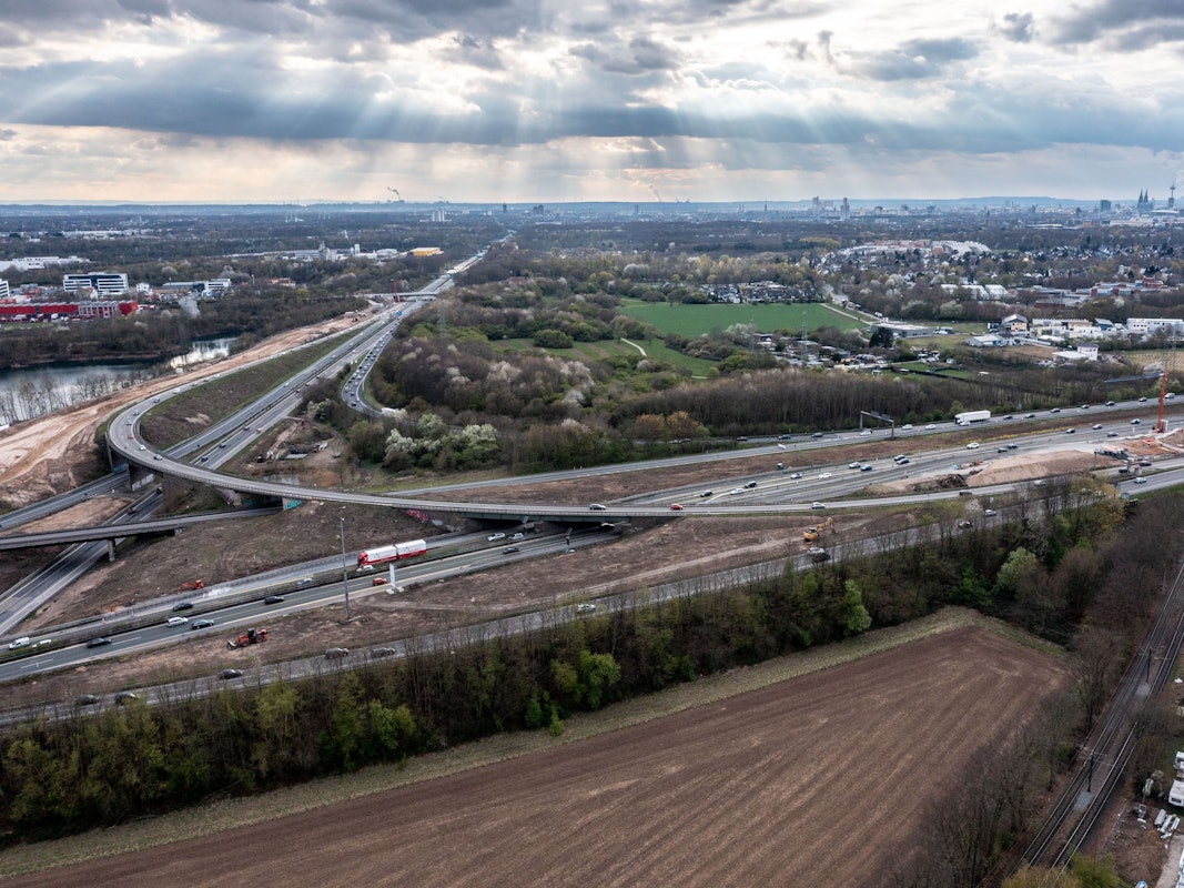 Luftaufnahme des Heumarer Dreiecks in Köln.