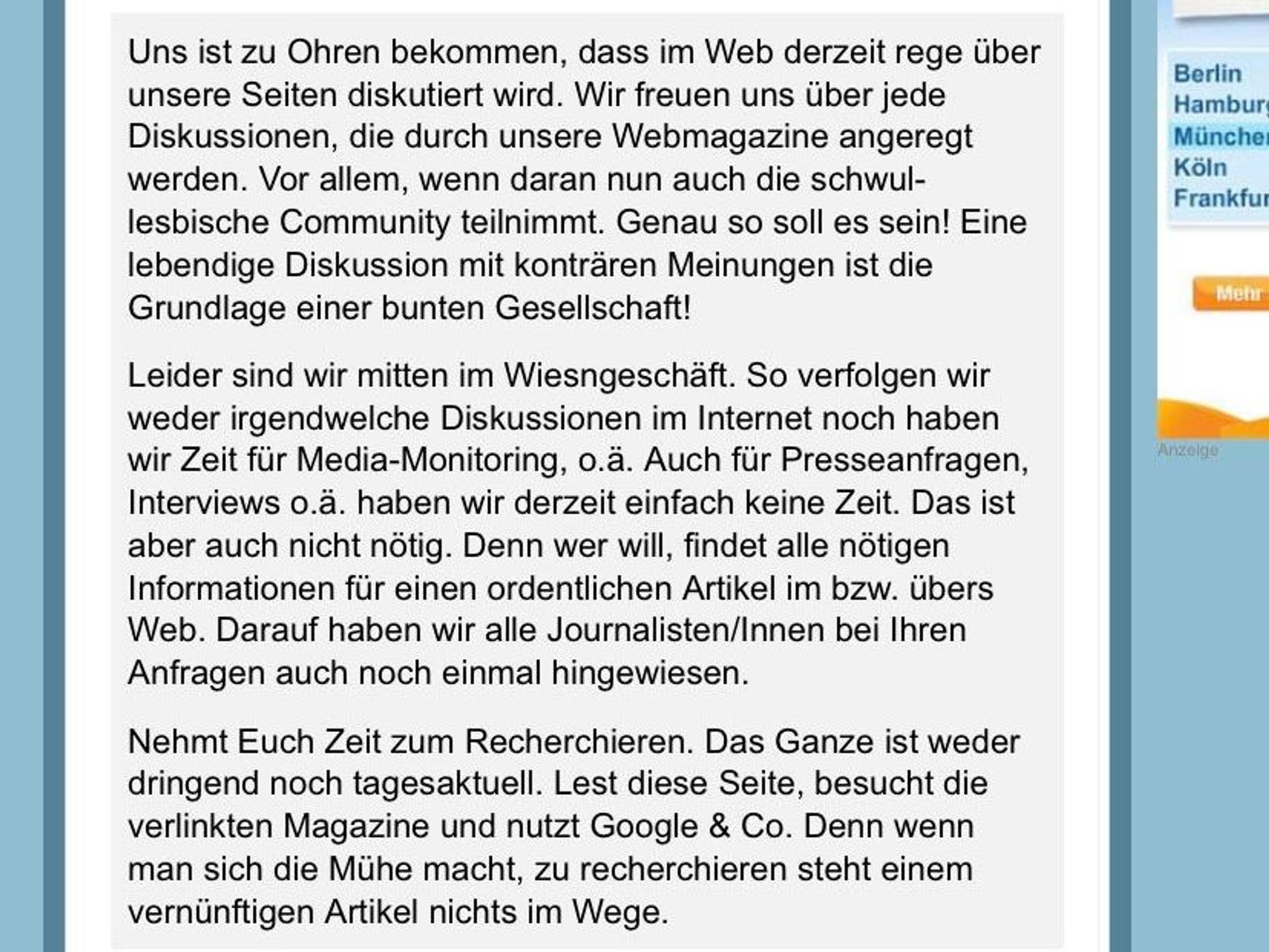 Nach dem Wirbel im Netz hat das Portal sich geäußert. Der Screenshot ist am 8. Juni 2022 aufgenommen.