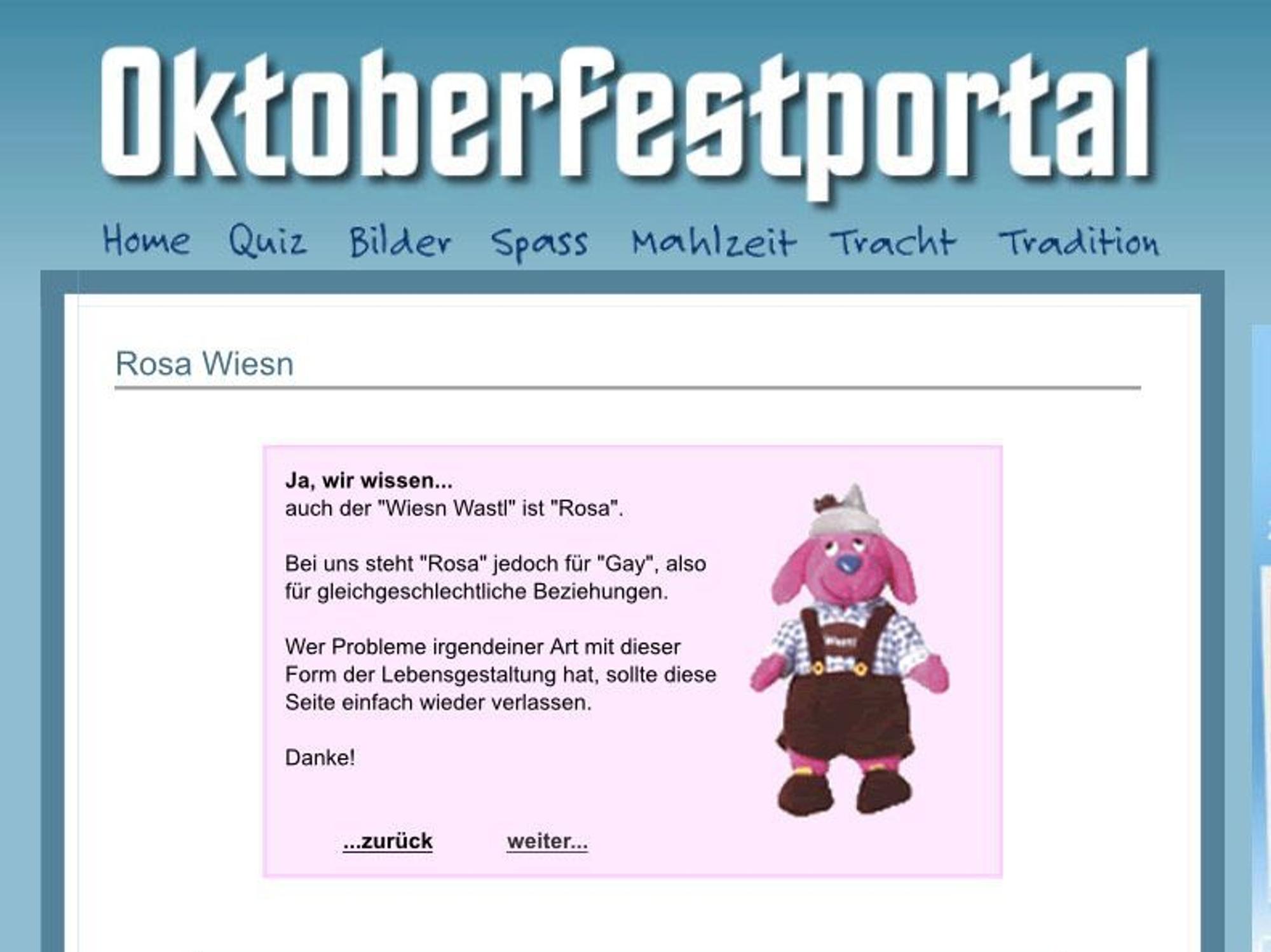 Unter dem Botton „Rosa Wiesn“ kann man bei Bedarf das zerrissene Q&A nachlesen. Der Screenshot ist am 8. Juni 2022 aufgenommen.