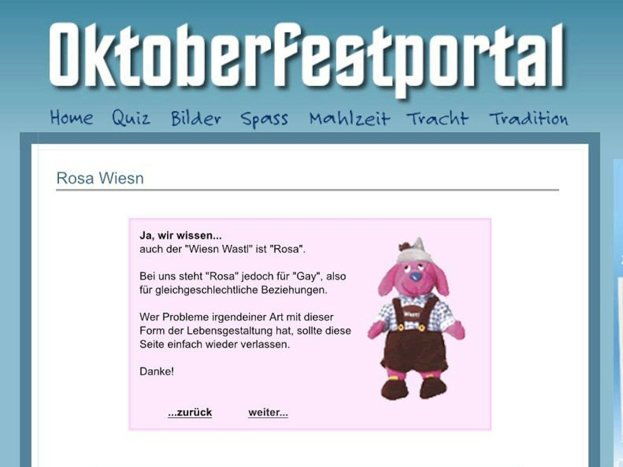 Unter dem Botton „Rosa Wiesn“ kann man bei Bedarf das zerrissene Q&A nachlesen. Der Screenshot ist am 8. Juni 2022 aufgenommen.