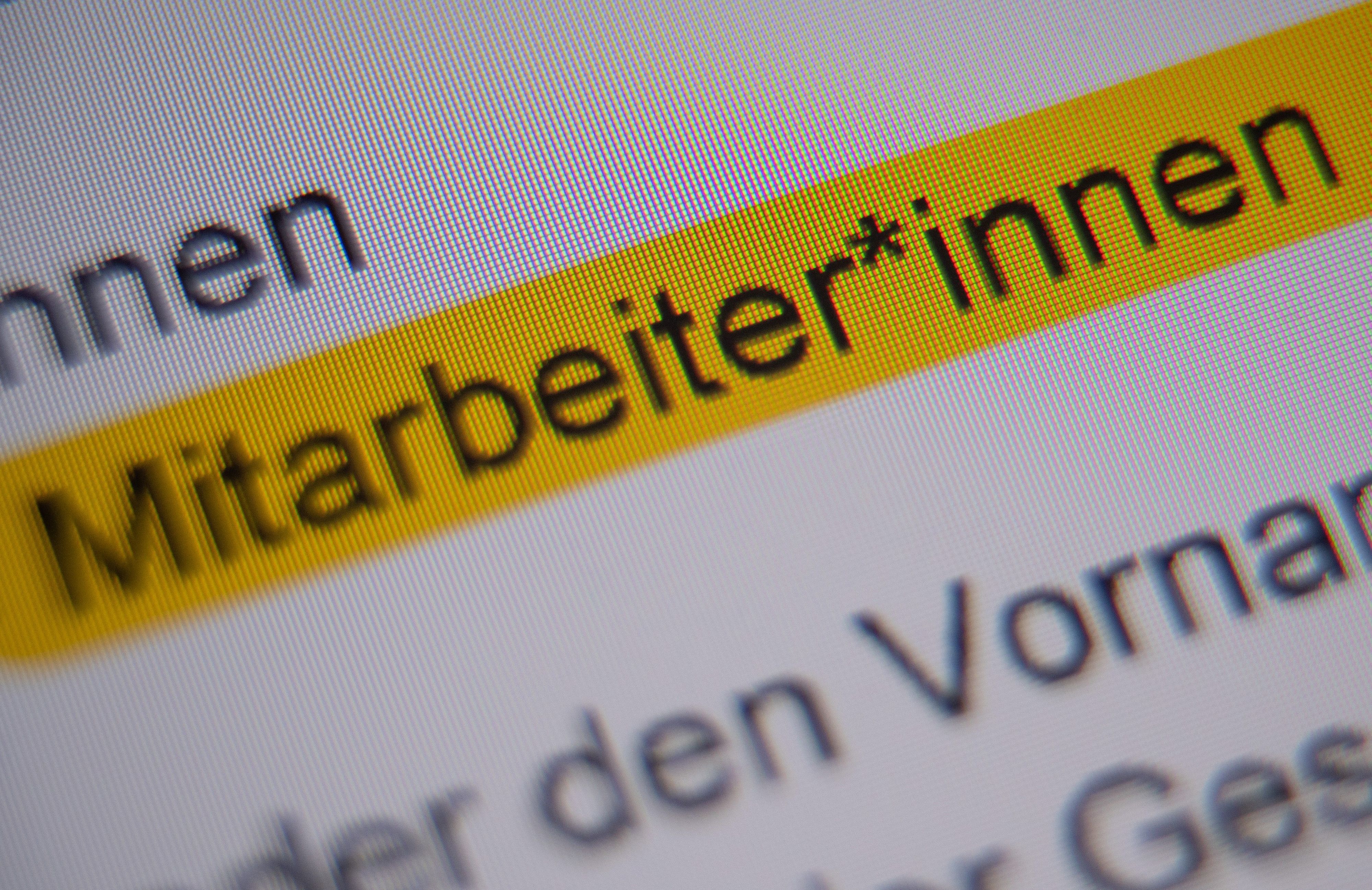 Die Anrede „Mitarbeiter*innen“ ist auf einem Bildschirm zu sehen. Ein VW-Mitarbeiter hat die Konzerntochter Audi verklagt, weil er sich durch einen genderspezifischen Sprach-Leitfaden des Unternehmens in seinen Rechten verletzt fühlt.