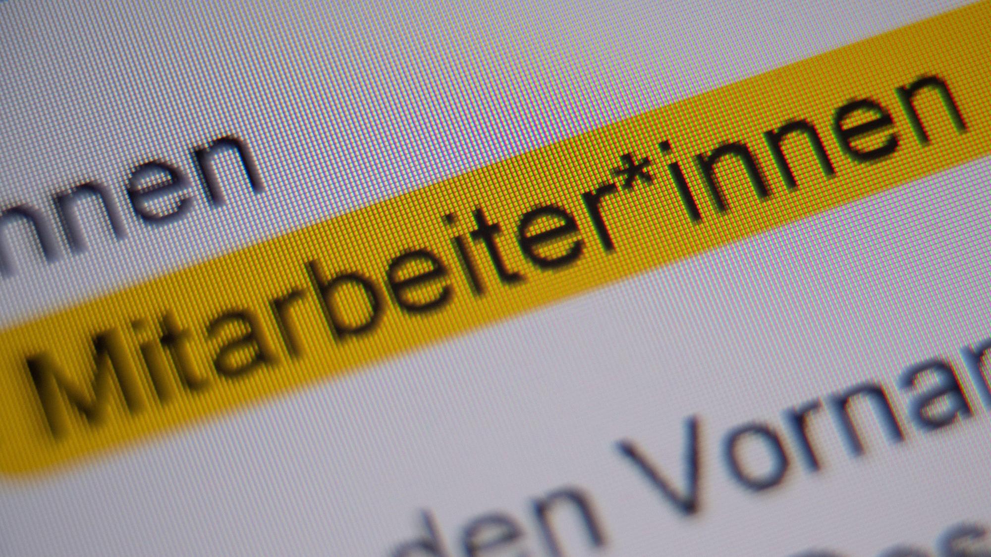 Die Anrede „Mitarbeiter*innen“ ist auf einem Bildschirm zu sehen. Ein VW-Mitarbeiter hat die Konzerntochter Audi verklagt, weil er sich durch einen genderspezifischen Sprach-Leitfaden des Unternehmens in seinen Rechten verletzt fühlt.