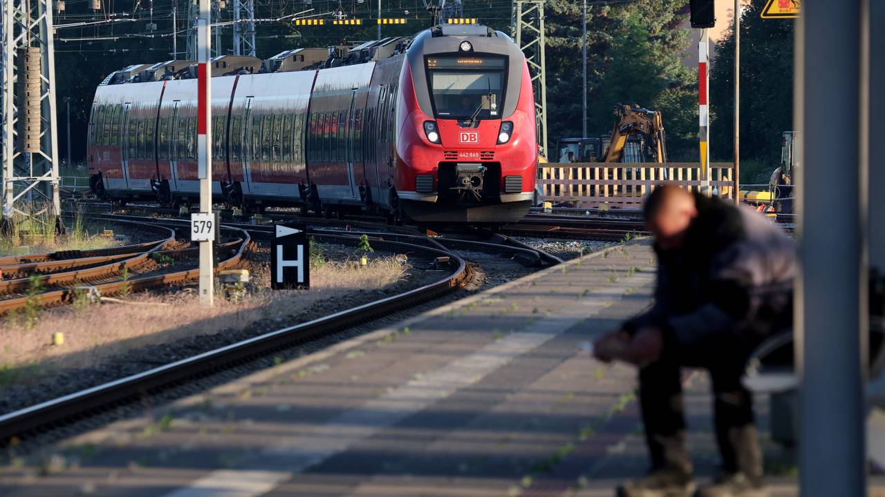 Eine S-Bahn aus Warnemünde fährt in einen Hauptbahnhof ein.