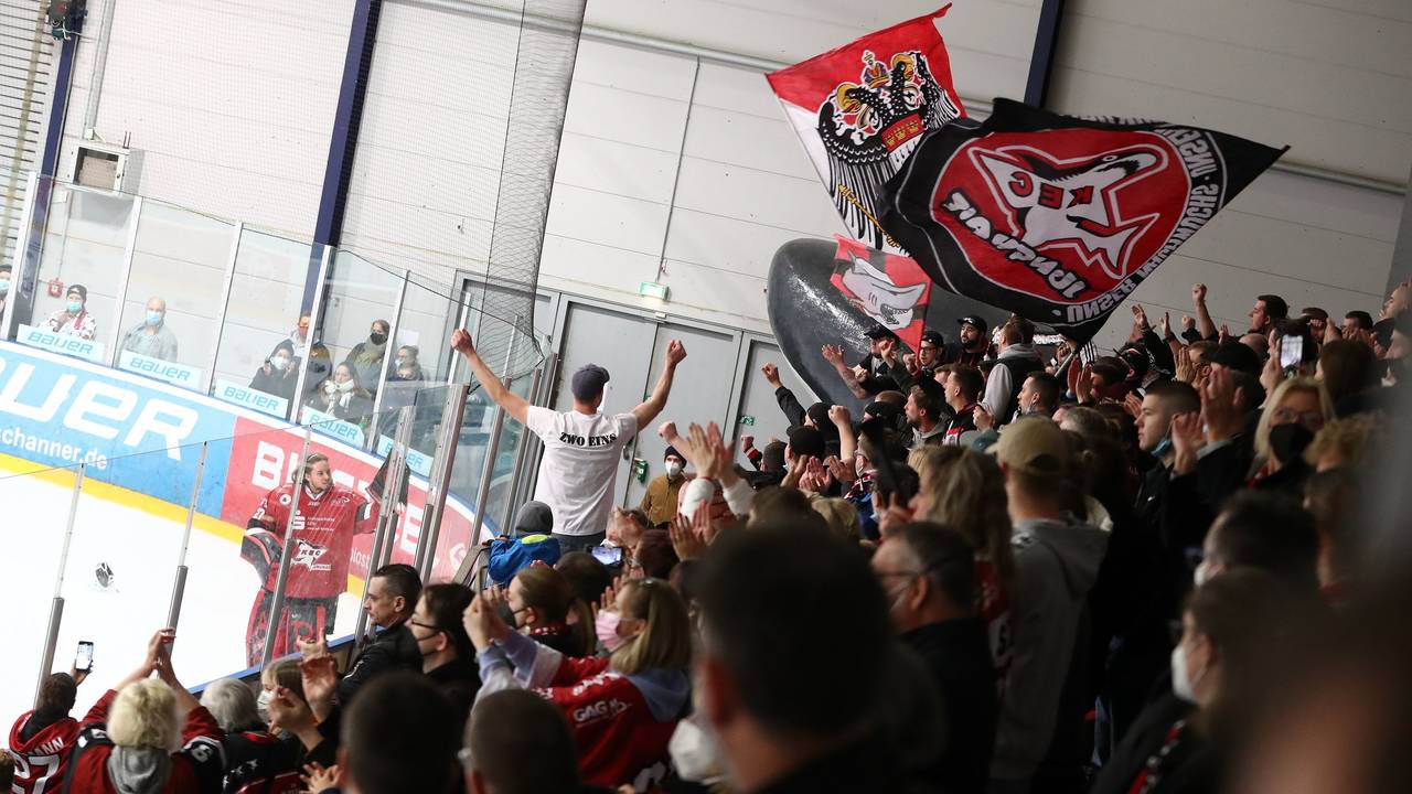 Die Kölner Fans feiern die Kölner Junghaie trotz Niederlage gegen die Junior-Eisbären Berlin