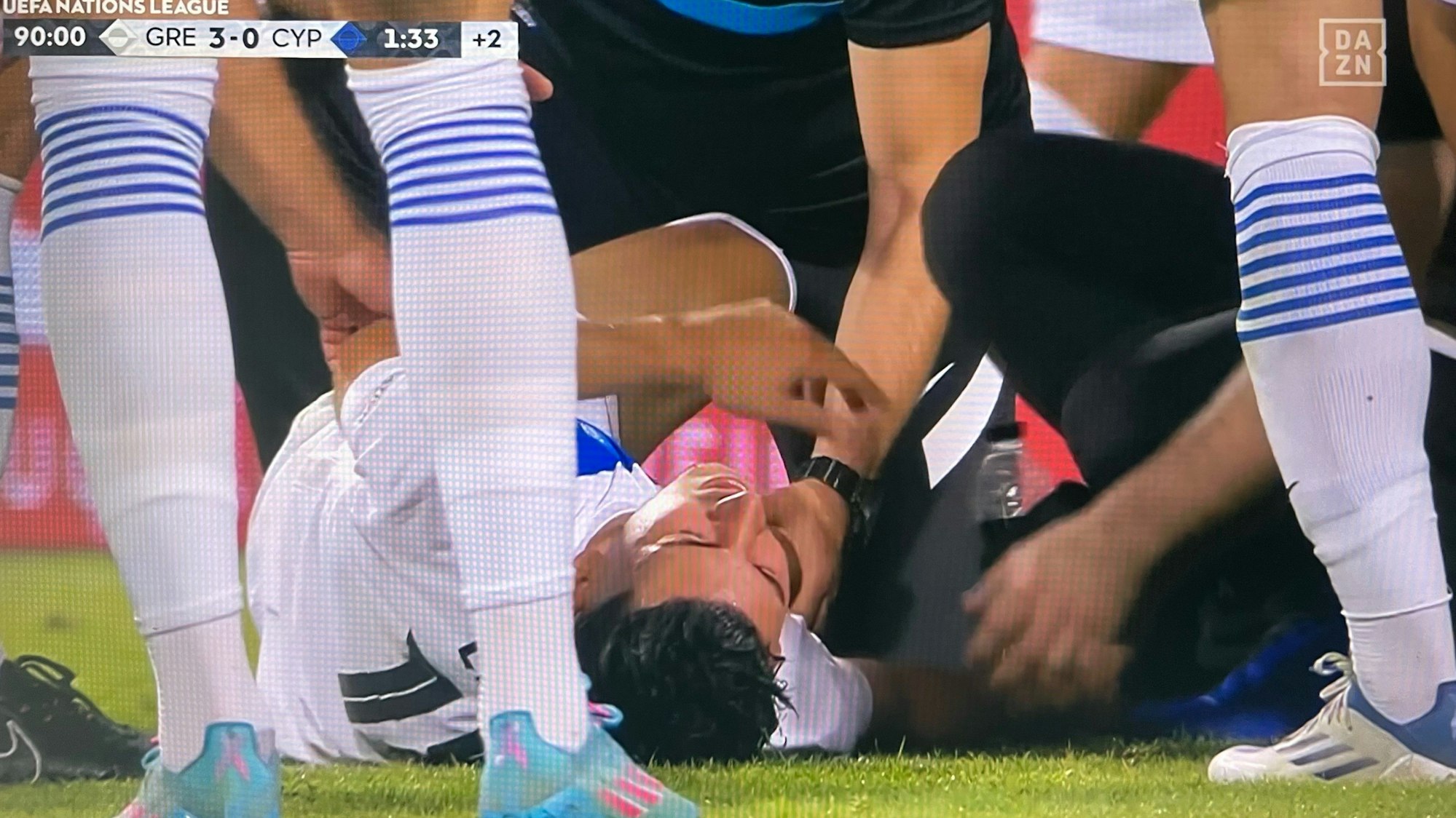 Dimitrios Limnios verletzte sich am 9. Juni 2022 bei Griechenlands Nations-League-Sieg gegen Zypern.