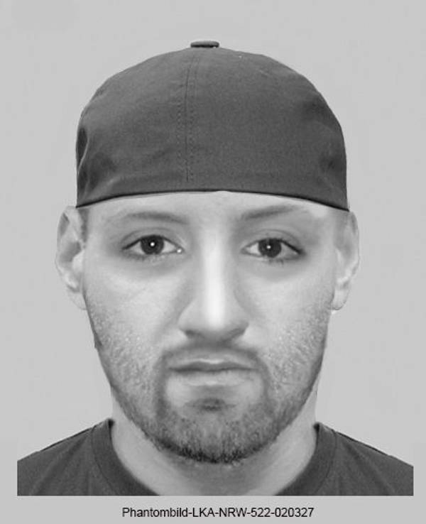 Phantombild eines Mannes mit Kappe und Bart. Er wird von der Polizei gesucht.