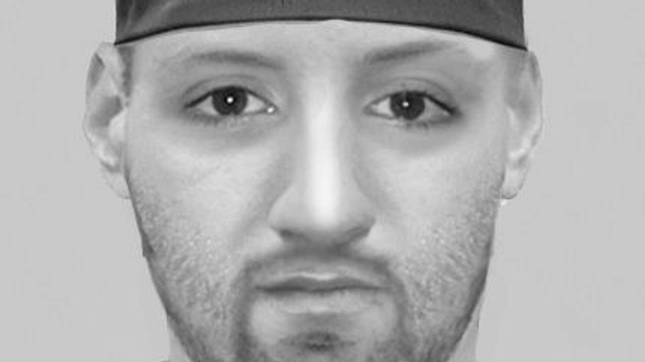 Phantombild eines Mannes mit Kappe und Bart. Er wird von der Polizei gesucht.