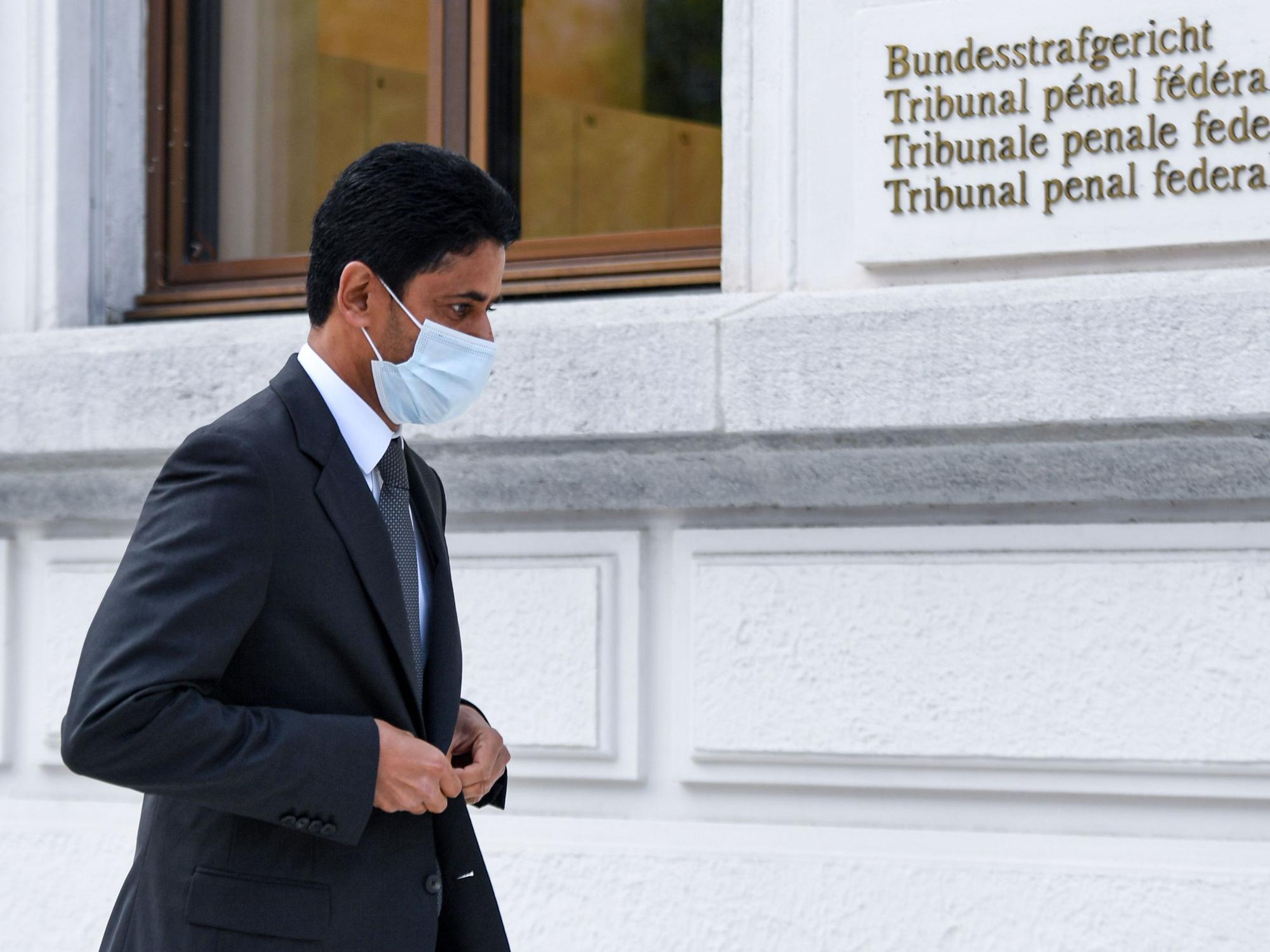 Nasser Al-Khelaifi, Präsident des französischen Fußballvereins Paris Saint-Germain (PSG), trifft am Bundesstrafgericht ein.