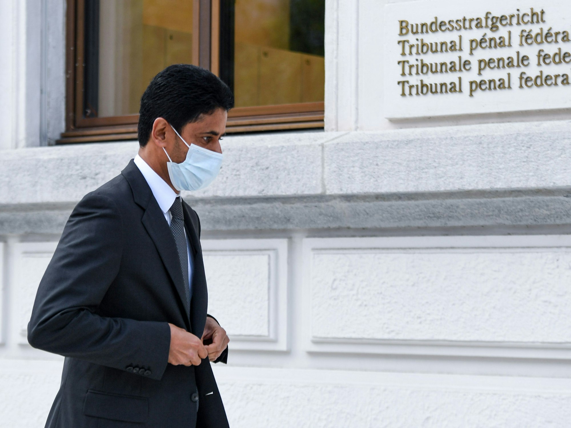 Nasser Al-Khelaifi, Präsident des französischen Fußballvereins Paris Saint-Germain (PSG), trifft am Bundesstrafgericht ein.