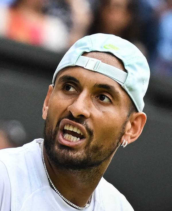 Nick Kyrgios mit offenem Mund beim Tennisturnier in Wimbeldon.