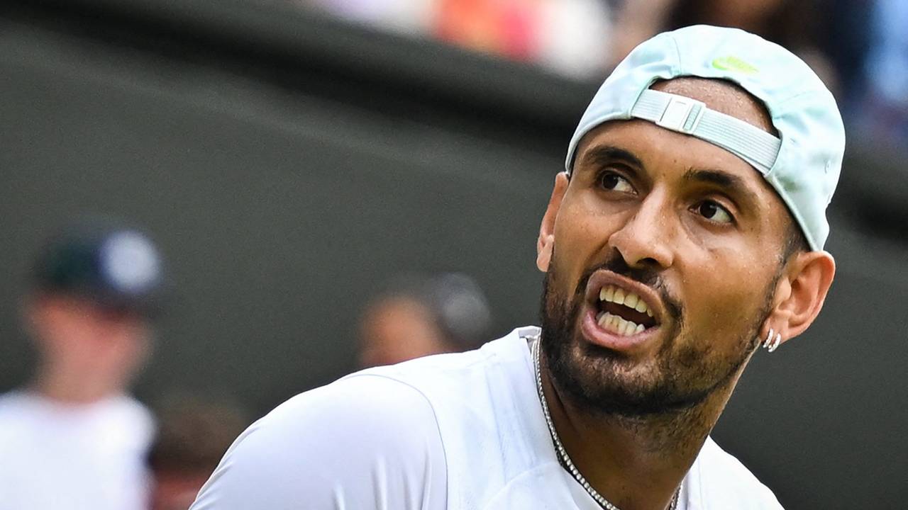 Nick Kyrgios mit offenem Mund beim Tennisturnier in Wimbeldon.