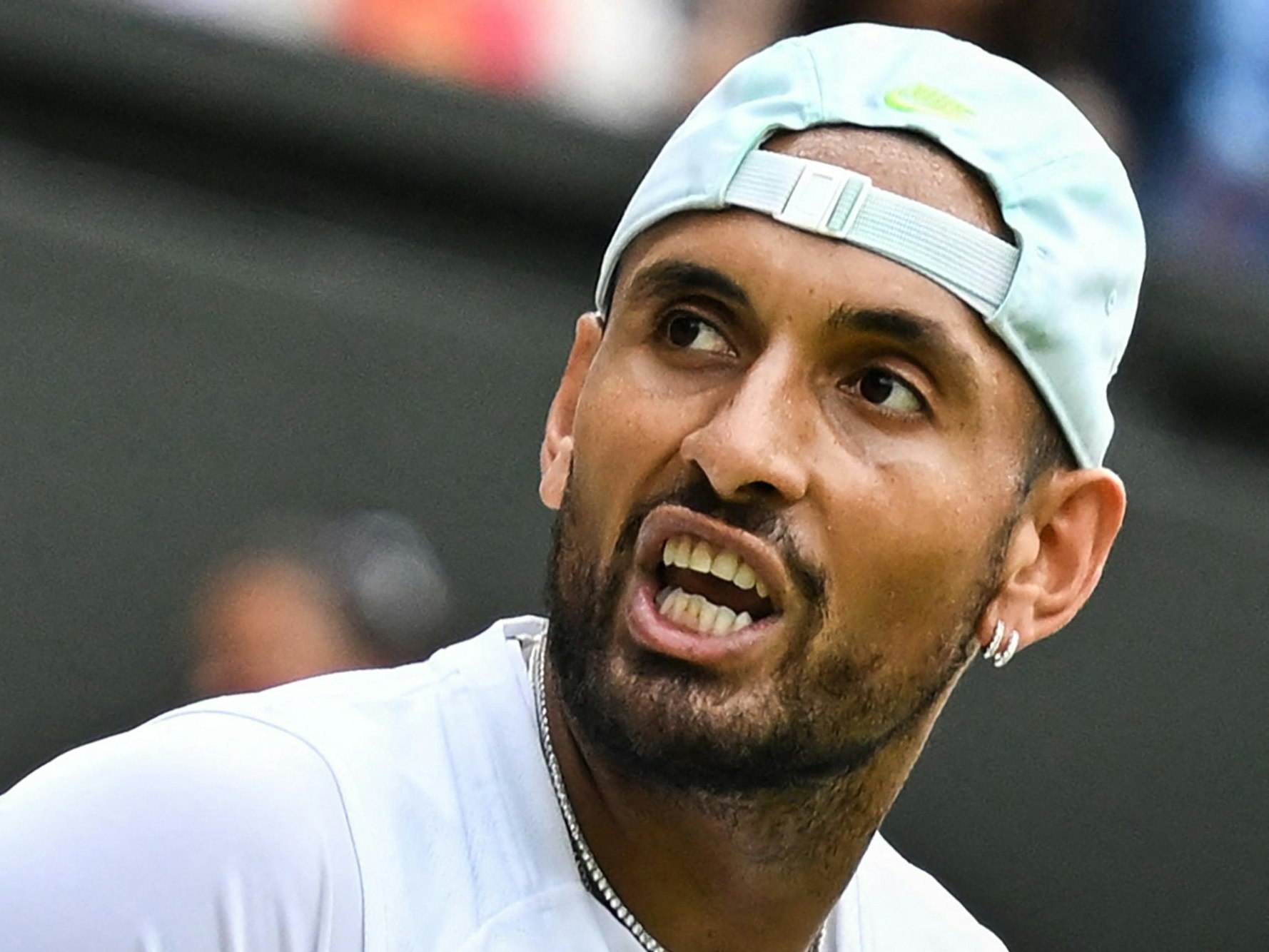 Nick Kyrgios mit offenem Mund beim Tennisturnier in Wimbeldon.