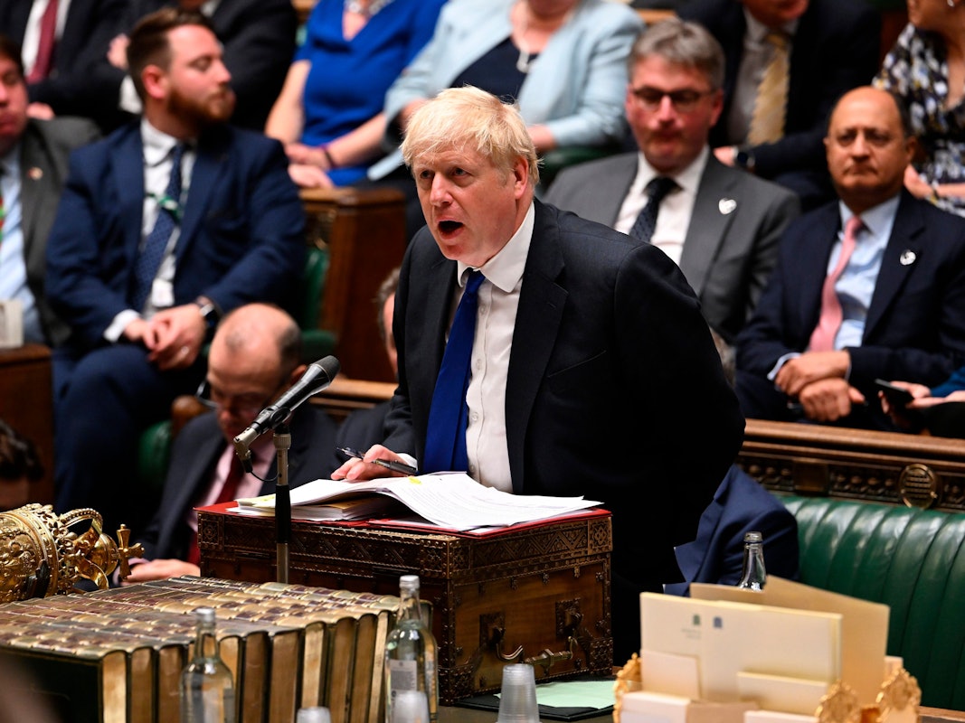 Boris Johnson am 6. Juli 2022 im britischen Unterhaus bei der wöchentlichen Fragestunde.