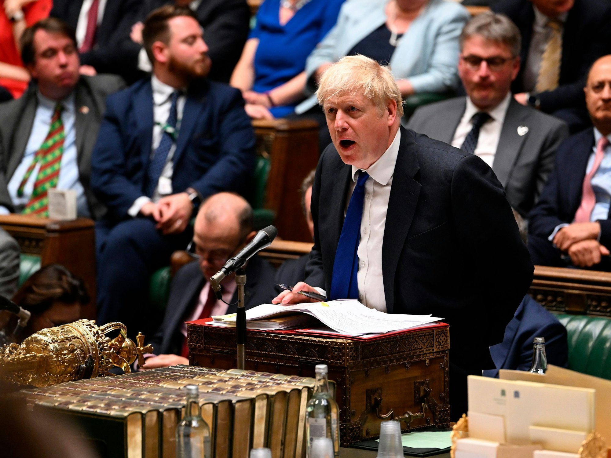 Boris Johnson am 6. Juli 2022 im britischen Unterhaus bei der wöchentlichen Fragestunde.