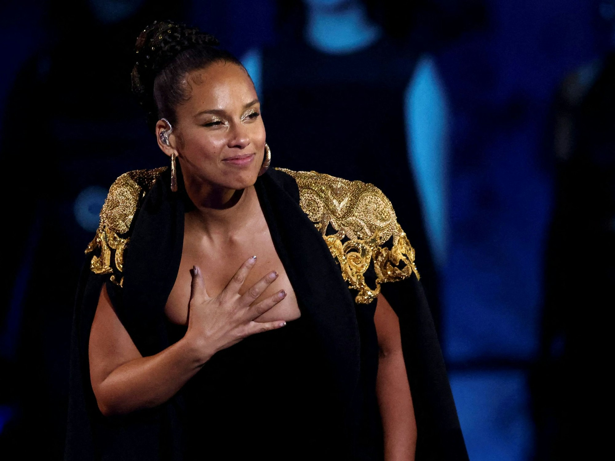 US-Weltstar Alicia Keys sorgte am Freitagabend in der Kölner Lanxess-Arena für Gänsehaut-Atmosphäre. Das Foto zeigt sie bei der Party anlässlich des 70. Thronjubiläum von Queen Elizabeth II. am 4. Juni 2022 in London.