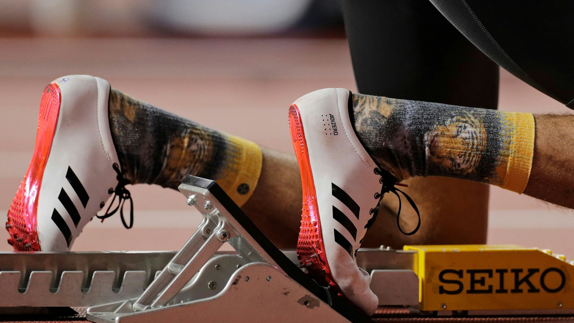 Das Symbolfoto zeigt einen Sprinter, der sich auf den Start vorbereitet.