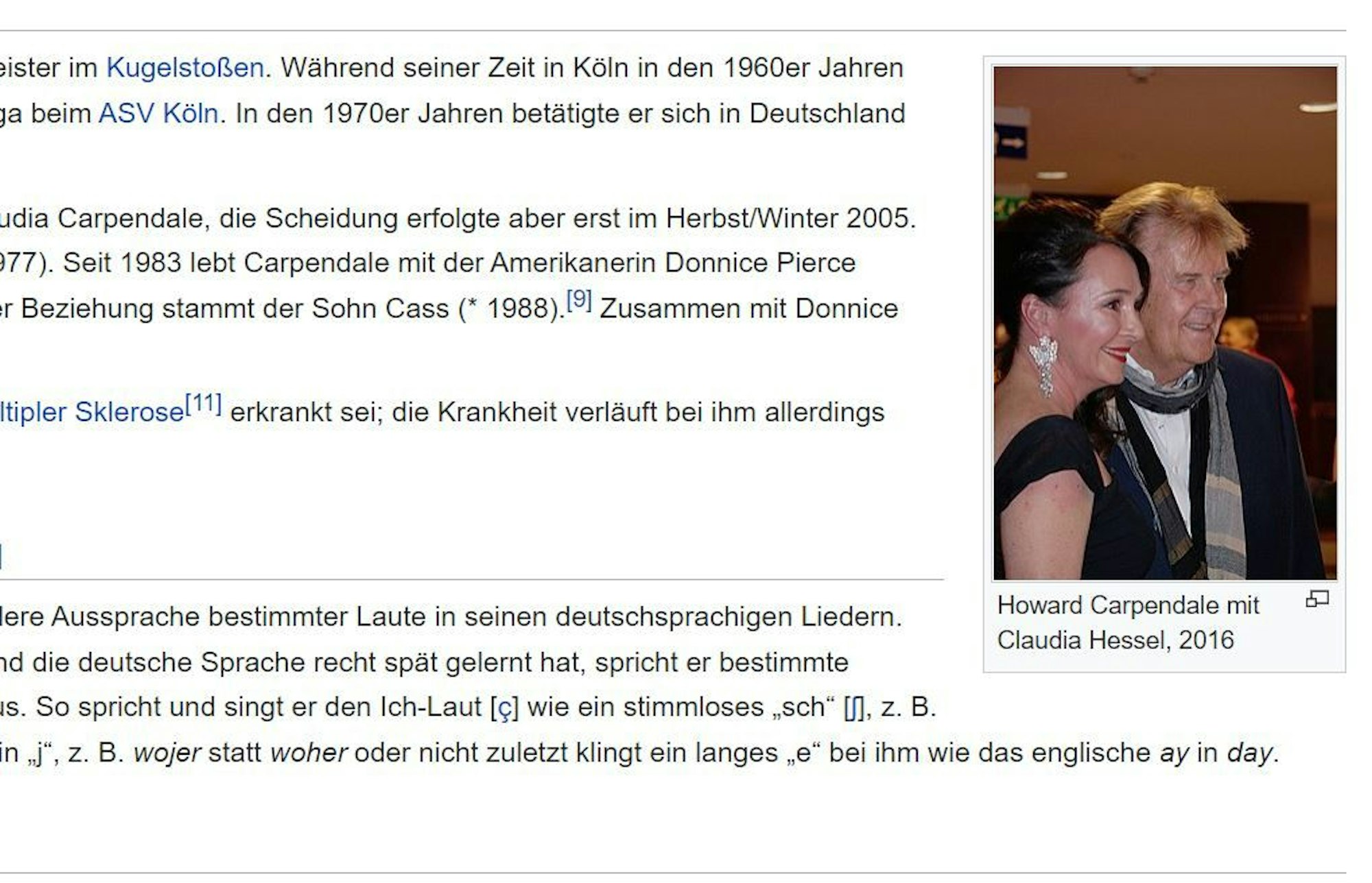 Der Wikipedia-Eintrag von Howard Carpendale