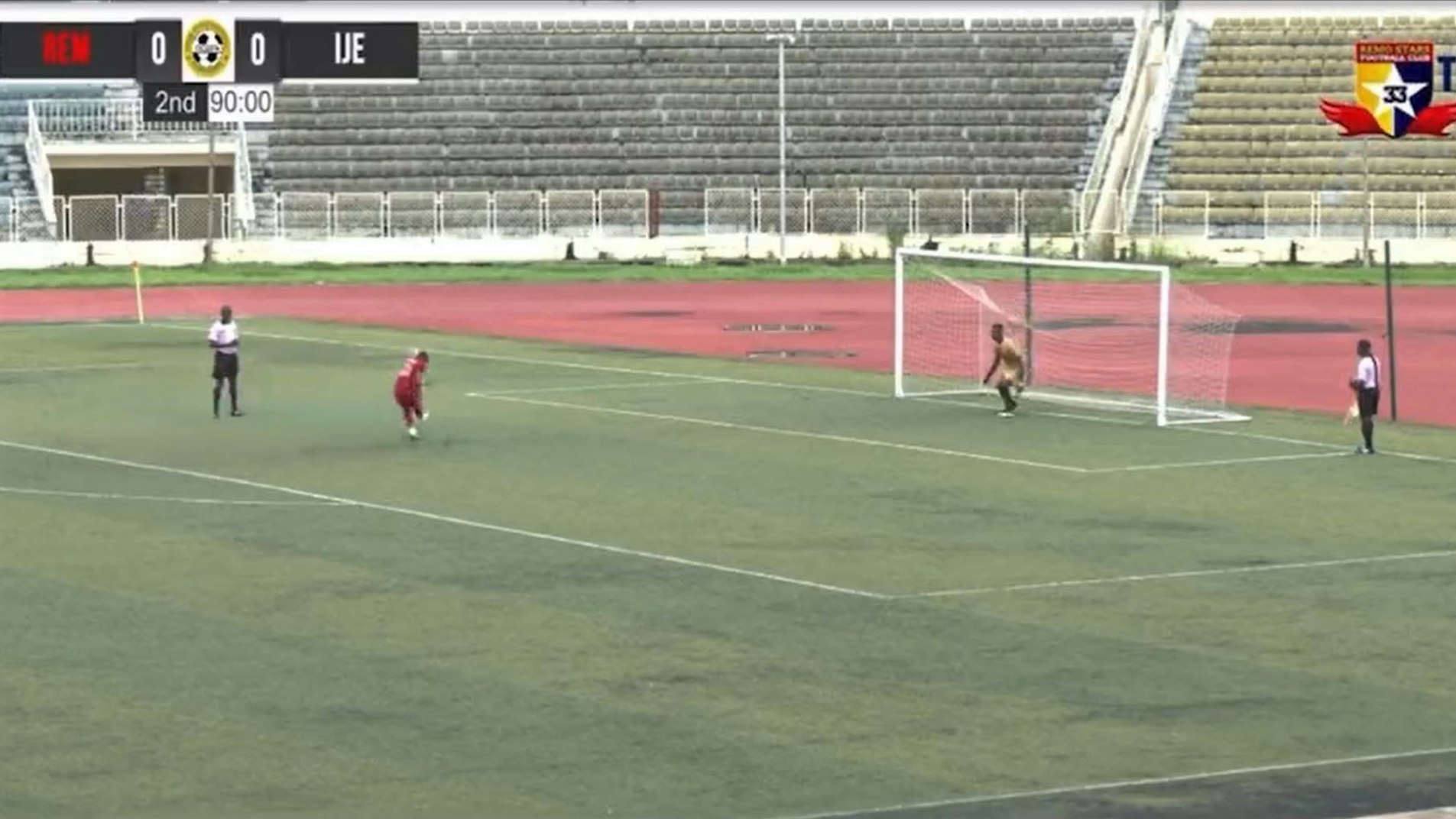 Screenshot des Elfmeterschießens im Regionalpokal in Nigeria zwischen den Remo Stars und Ijebu United